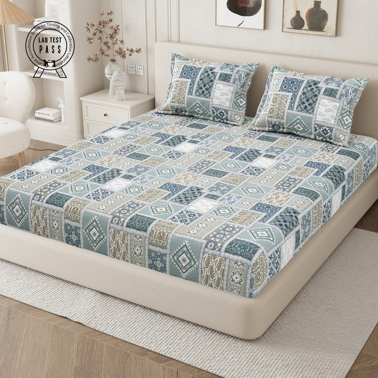 Image of Homeful Style Microfiber Queen Fitted (Elastic) 160 TC Printed 1 Summer Bedsheet with 2 Pillow Covers (Grey)
