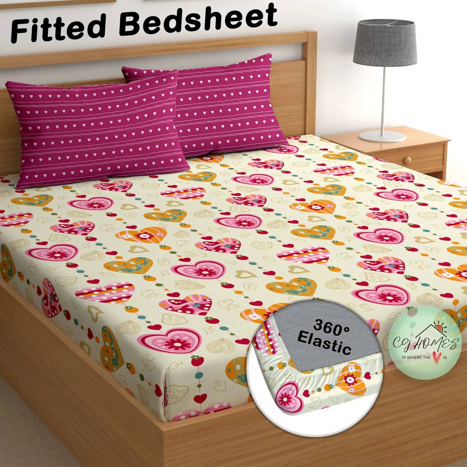 CG Homes Cotton Double Fitted (Elastic) 180 TC Printed 1 Bedsheet