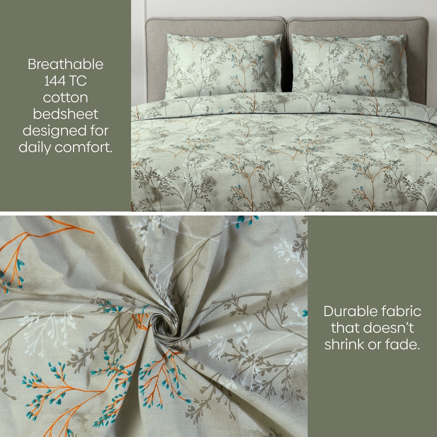 Image of haus & kinder Cotton Double Flat 144 TC Printed 1 Summer Bedsheet with 2 Pillow Covers