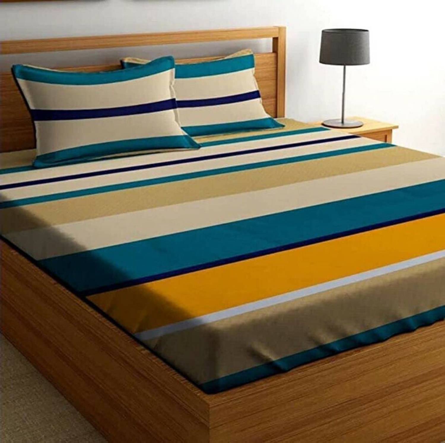 CHHILAKIYA Cotton King Fitted (Elastic) 310 TC Striped 1 Bedsheet