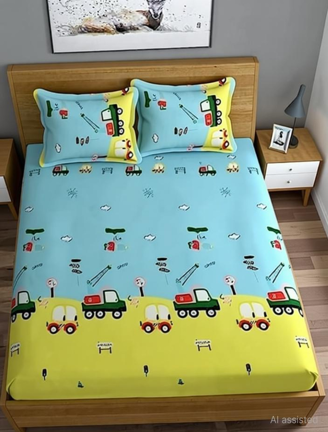 Image of Home Sizzler Microfiber King Fitted (Elastic) 144 TC Cartoon 1 Bedsheet with 2 Pillow Covers