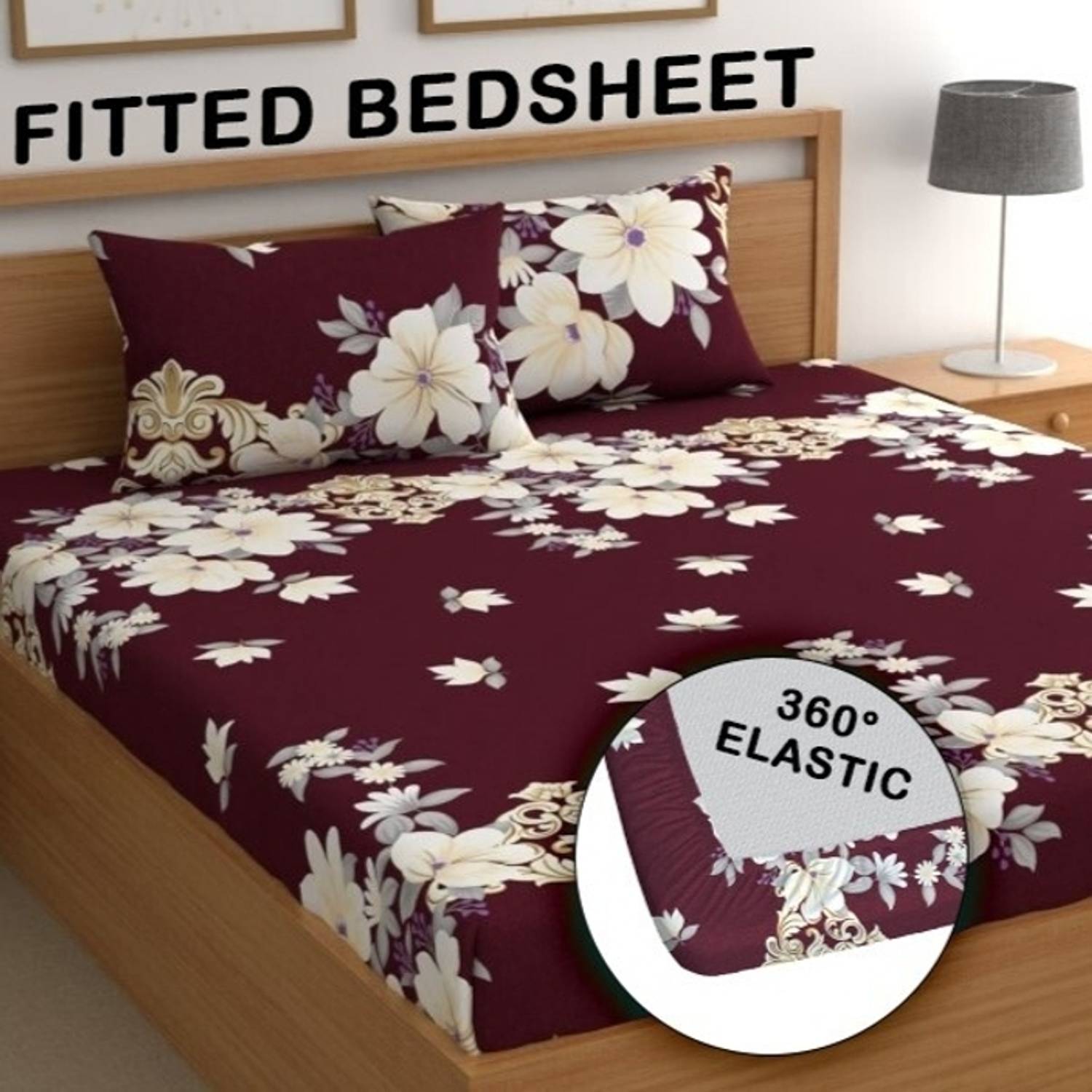 CG Homes Cotton Double Fitted (Elastic) 180 TC Printed 1 Bedsheet
