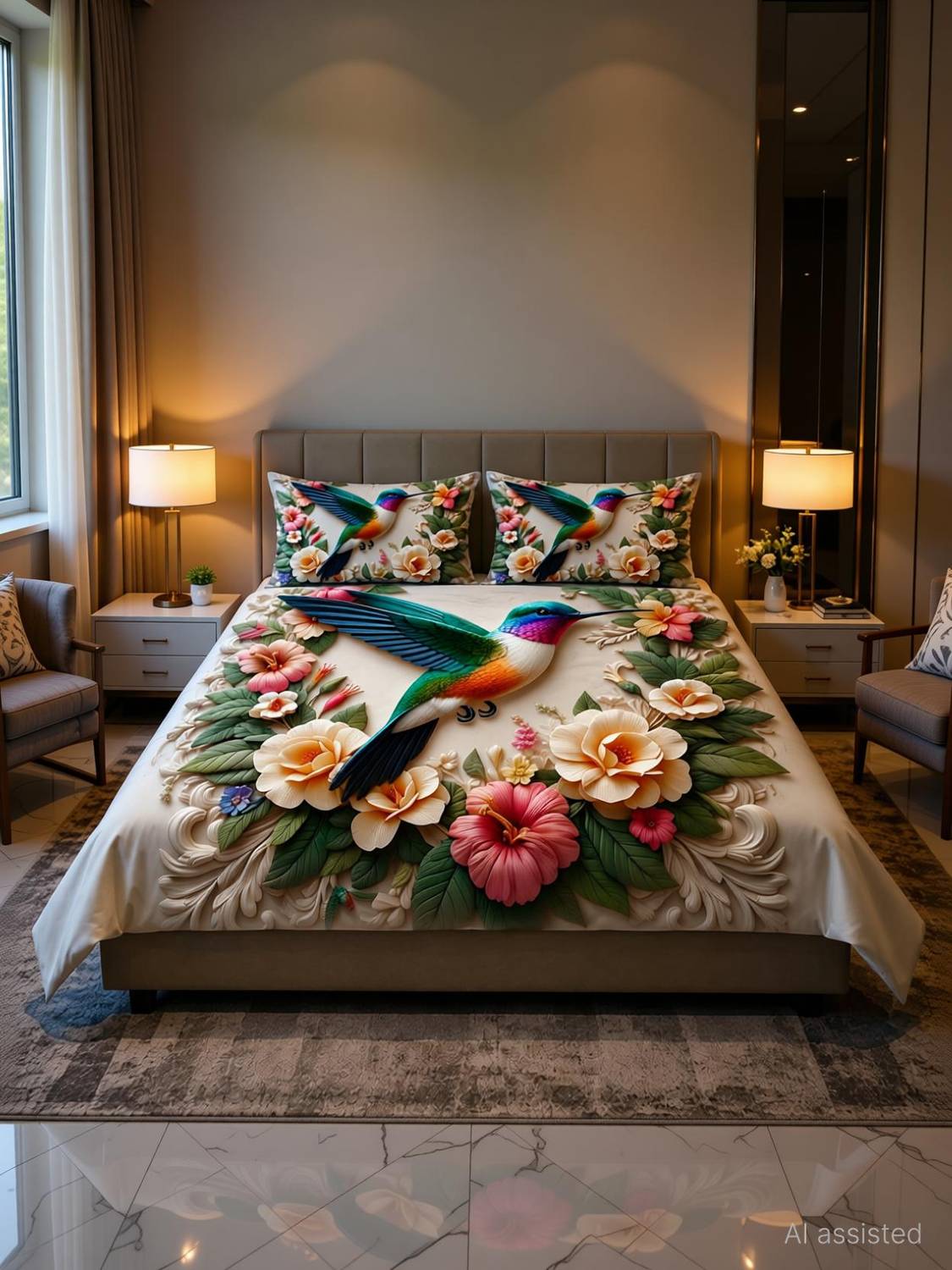 Adidev Cotton Double, King Flat 400 TC Animal 1 Summer Bedsheet with 2 Pillow Covers, 2 Cushion Covers
