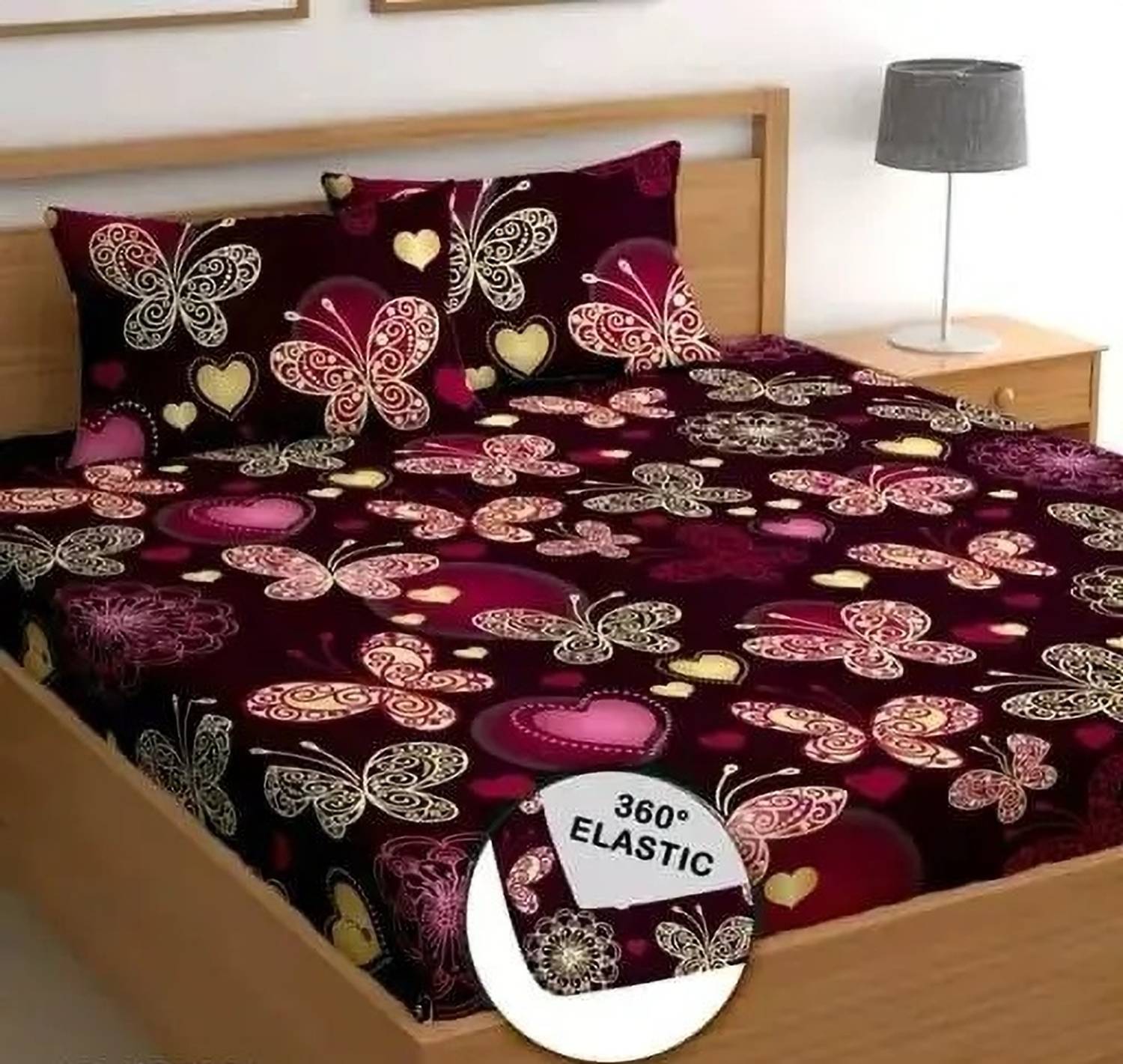 AMEYAA Cotton Double Fitted (Elastic) 320 TC Printed 1 Summer Bed