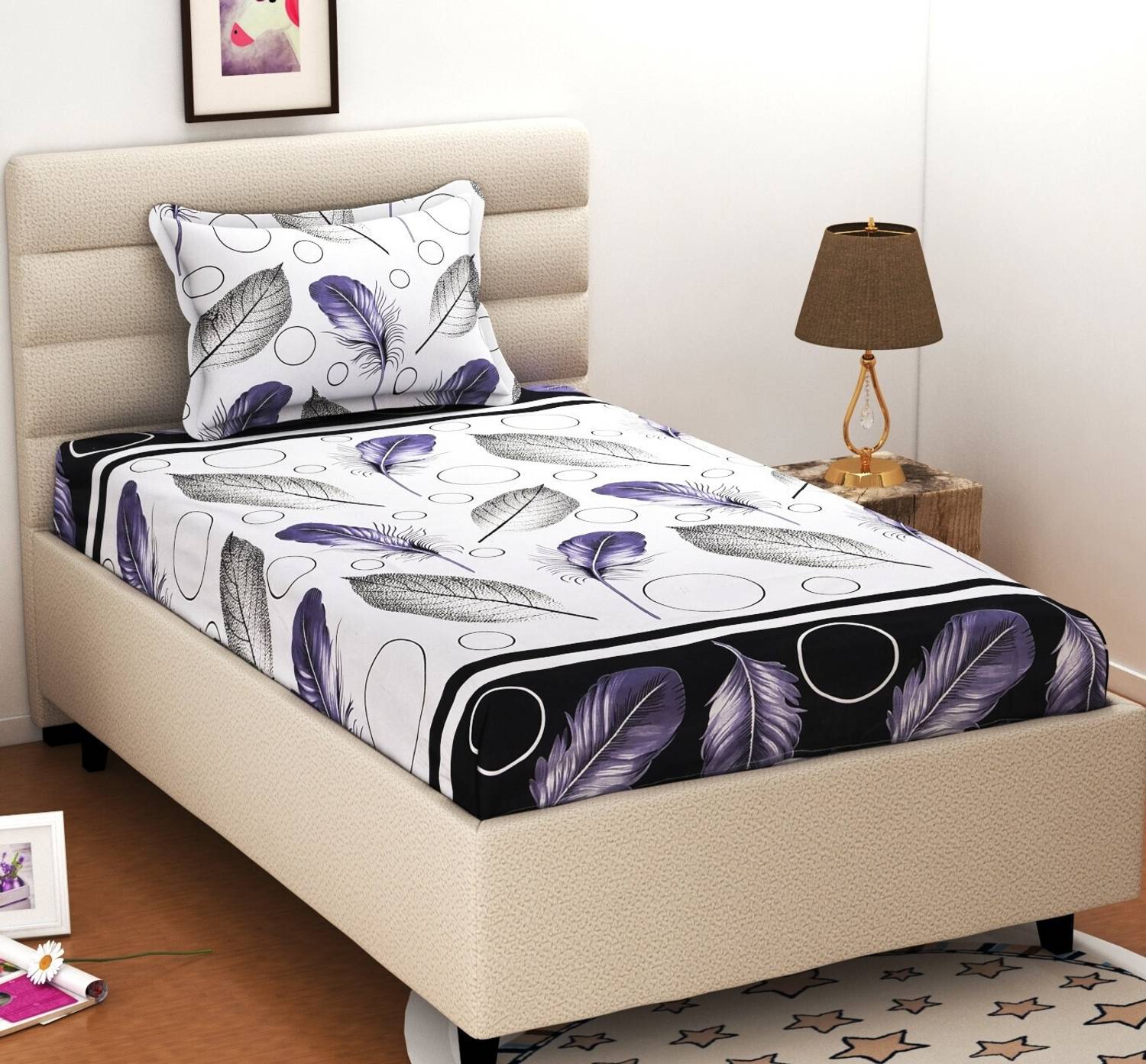 BEVI Microfiber Single Flat 280 TC Floral 1 Bedsheet with 2 Pillow Covers