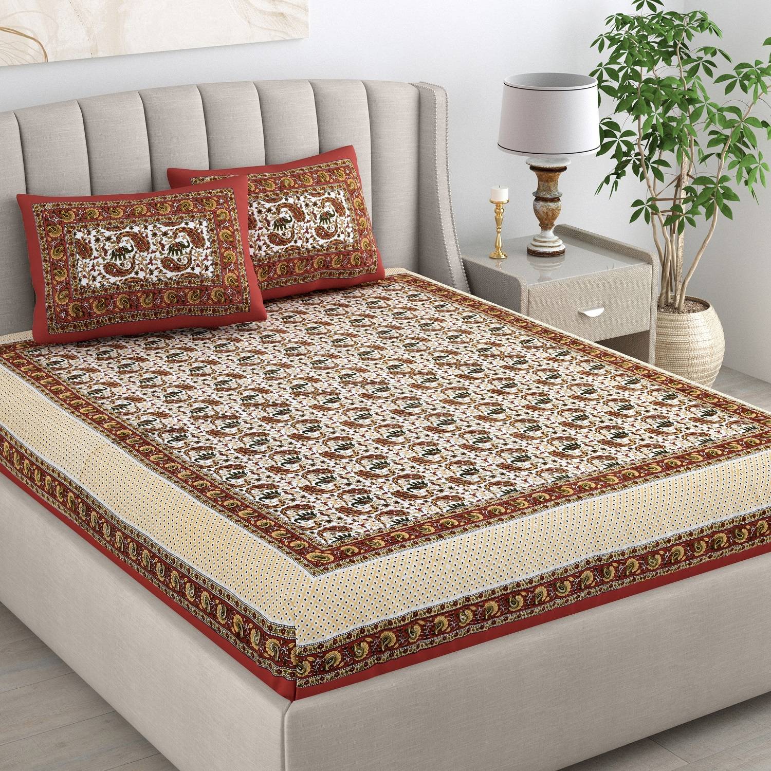 CHICERY Cotton Double Flat 210 TC Printed 1 Bedsheet with 2 Pillow Covers