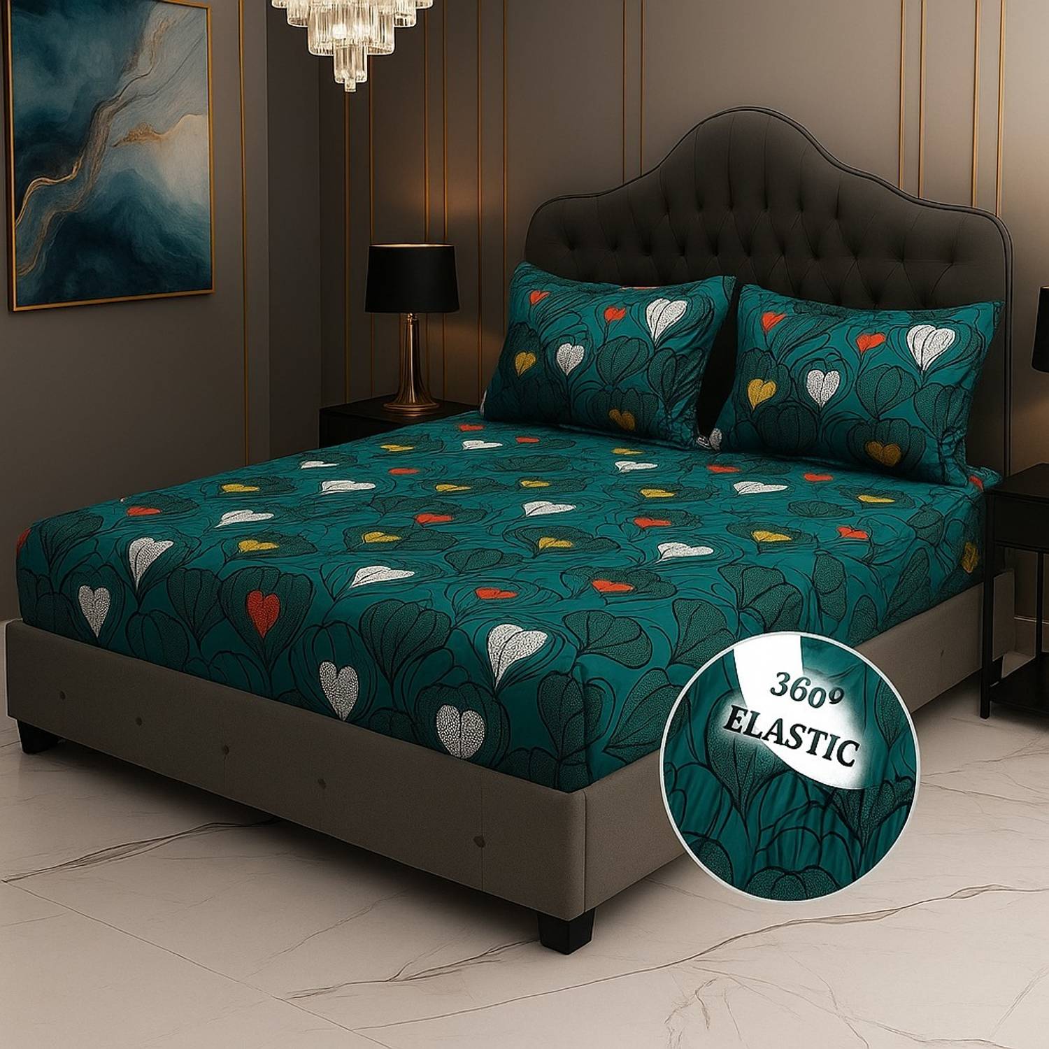 A11 M@LL Microfiber King Fitted (Elastic) 210 TC Printed 1 Bedsheet with 2 Pillow Covers
