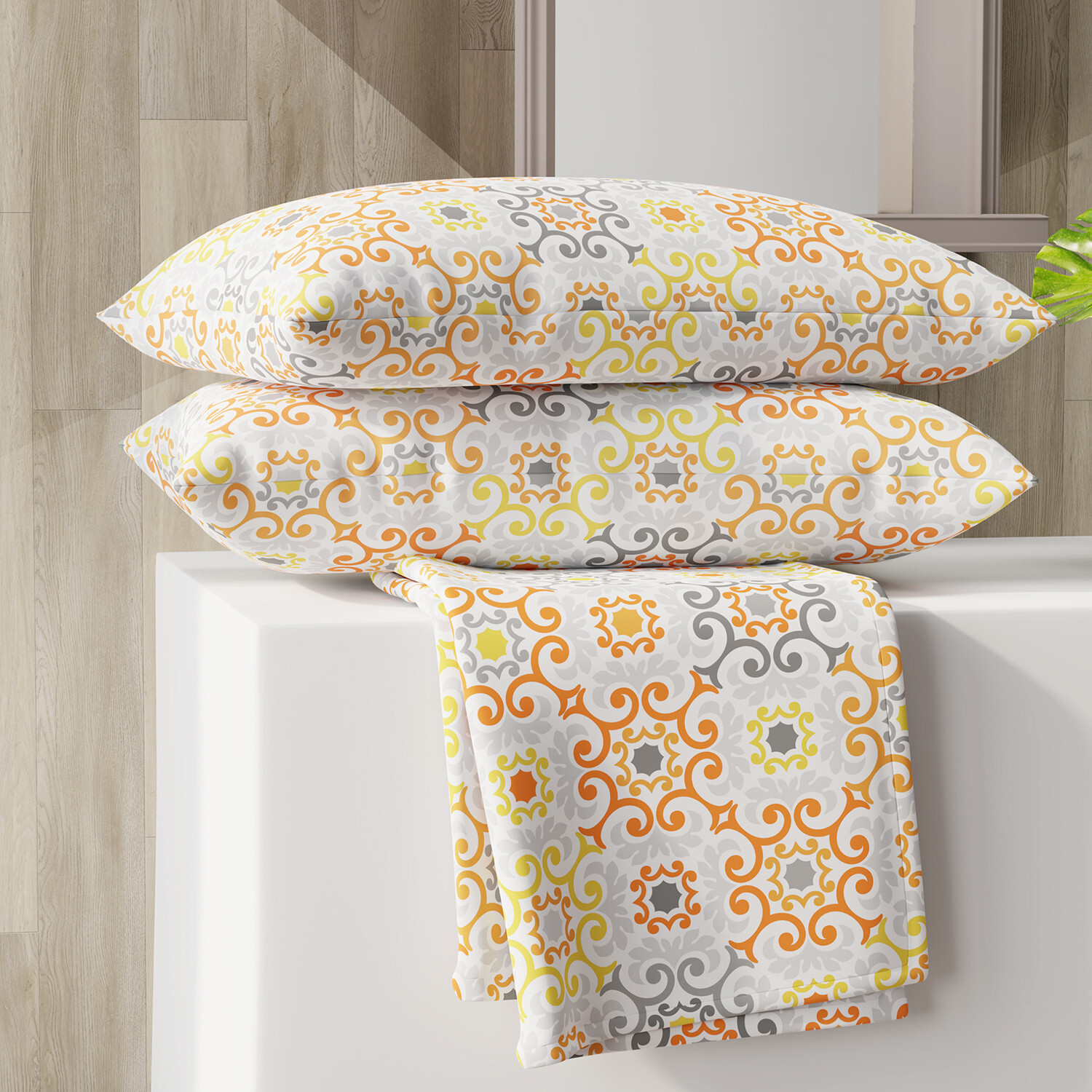 Image of Layers Cotton Blend Double Flat 225 TC Printed 1 Bedsheet with 2 Pillow Covers