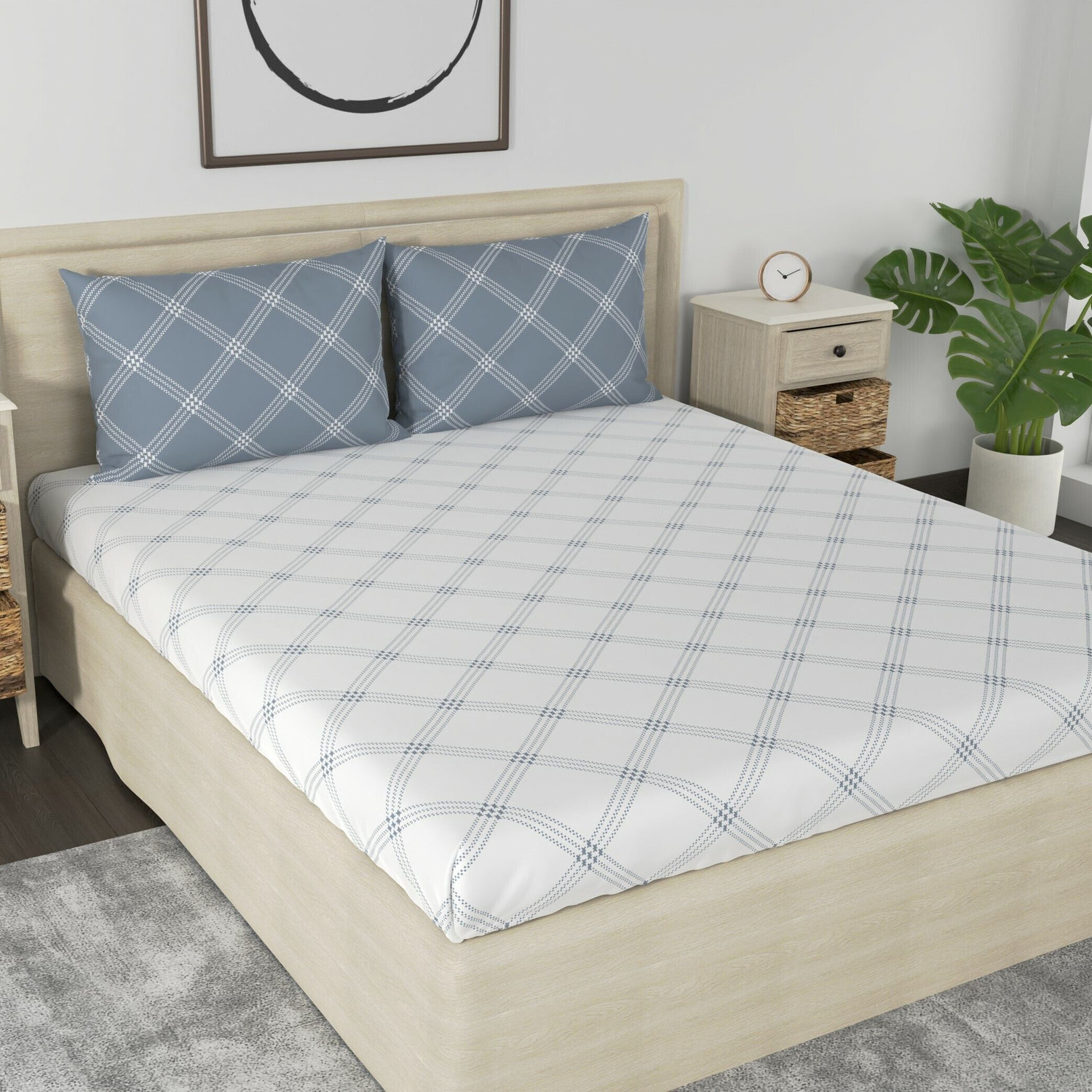 Image of Huesland Cotton Double Flat 210 TC Geometric 1 Bedsheet with 2 Pillow Covers