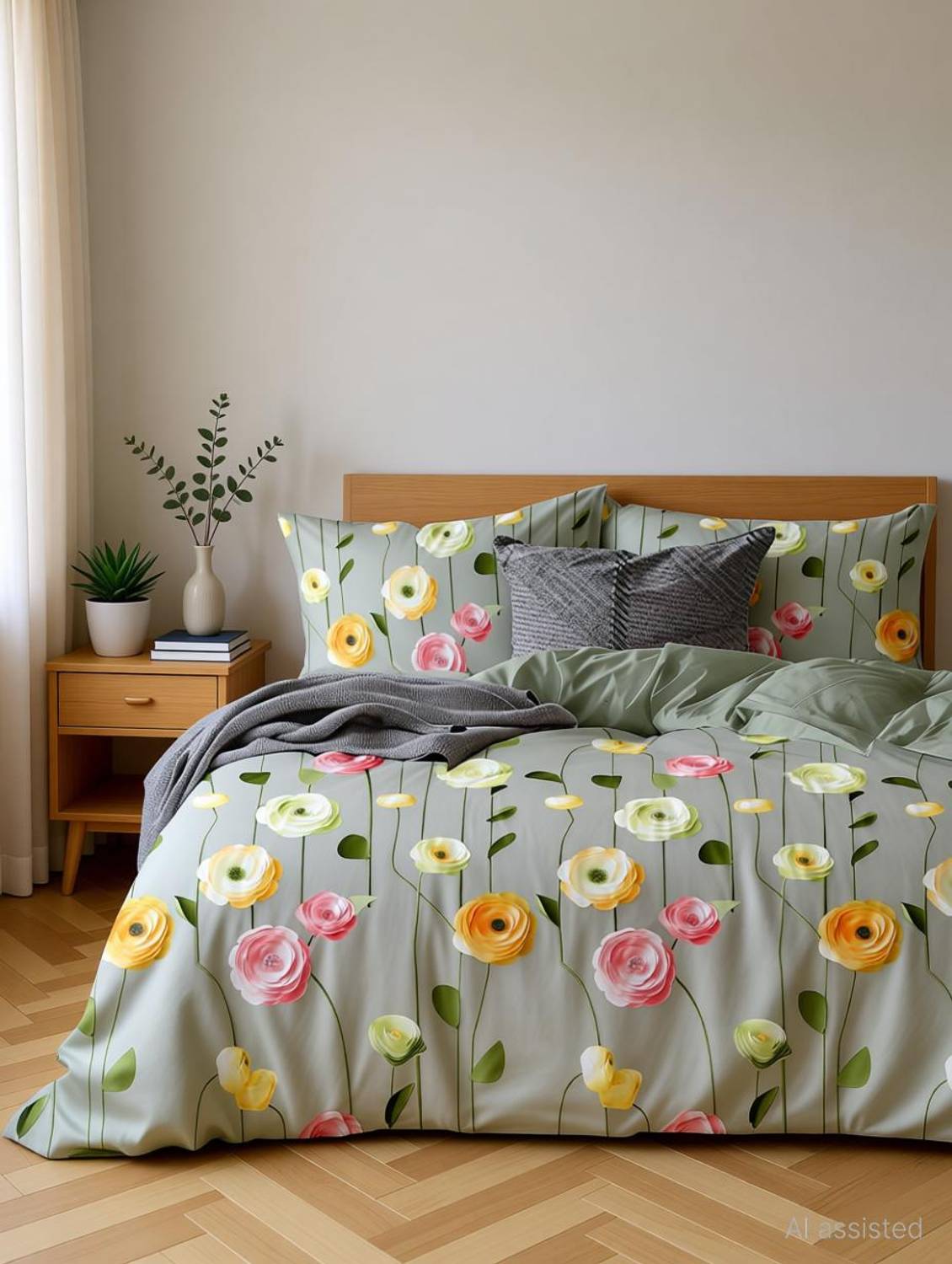 Bedit Cotton King Fitted (Elastic) 320 TC 3D Printed 1 Bedsheet with 2 Pillow Covers