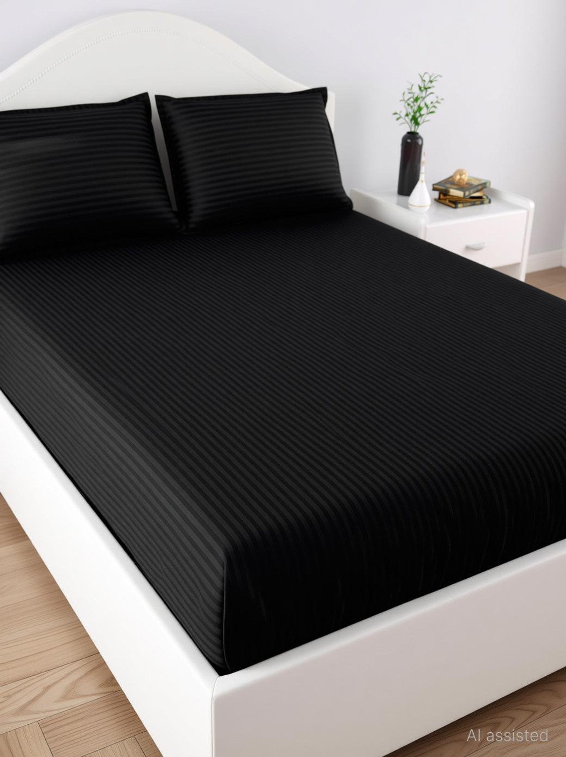 Image of EVAHOME Cotton Single Flat 300 TC Striped 1 Bedsheet with 2 Pillow Covers