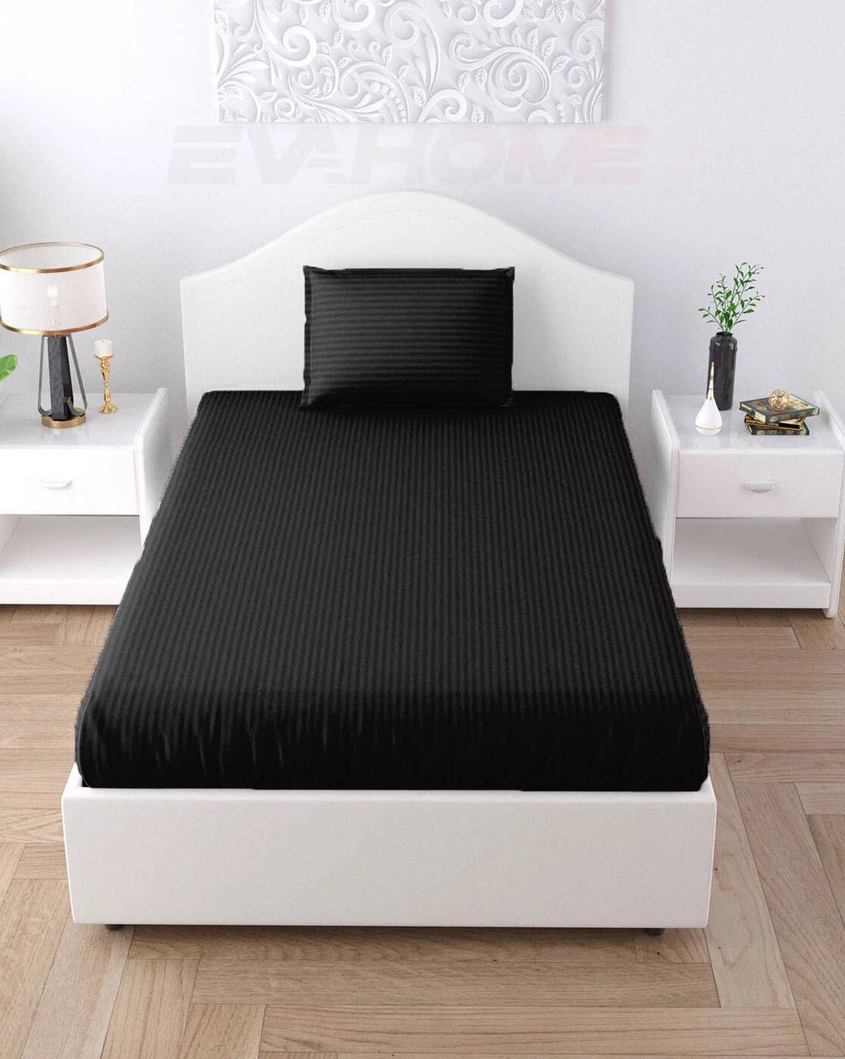 Image of EVAHOME Cotton Single Flat 300 TC Striped 1 Bedsheet with 2 Pillow Covers