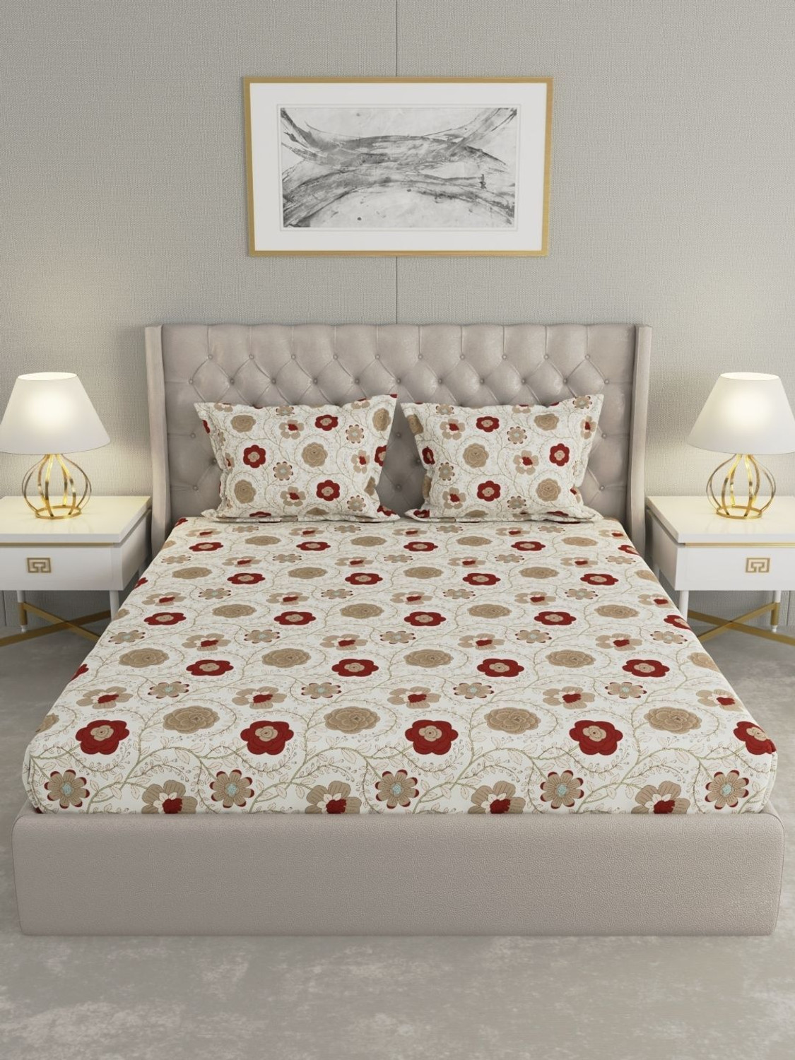 Image of Raymond Home Polyester Double Flat 100 TC Floral 1 Summer Bedsheet with 2 Pillow Covers