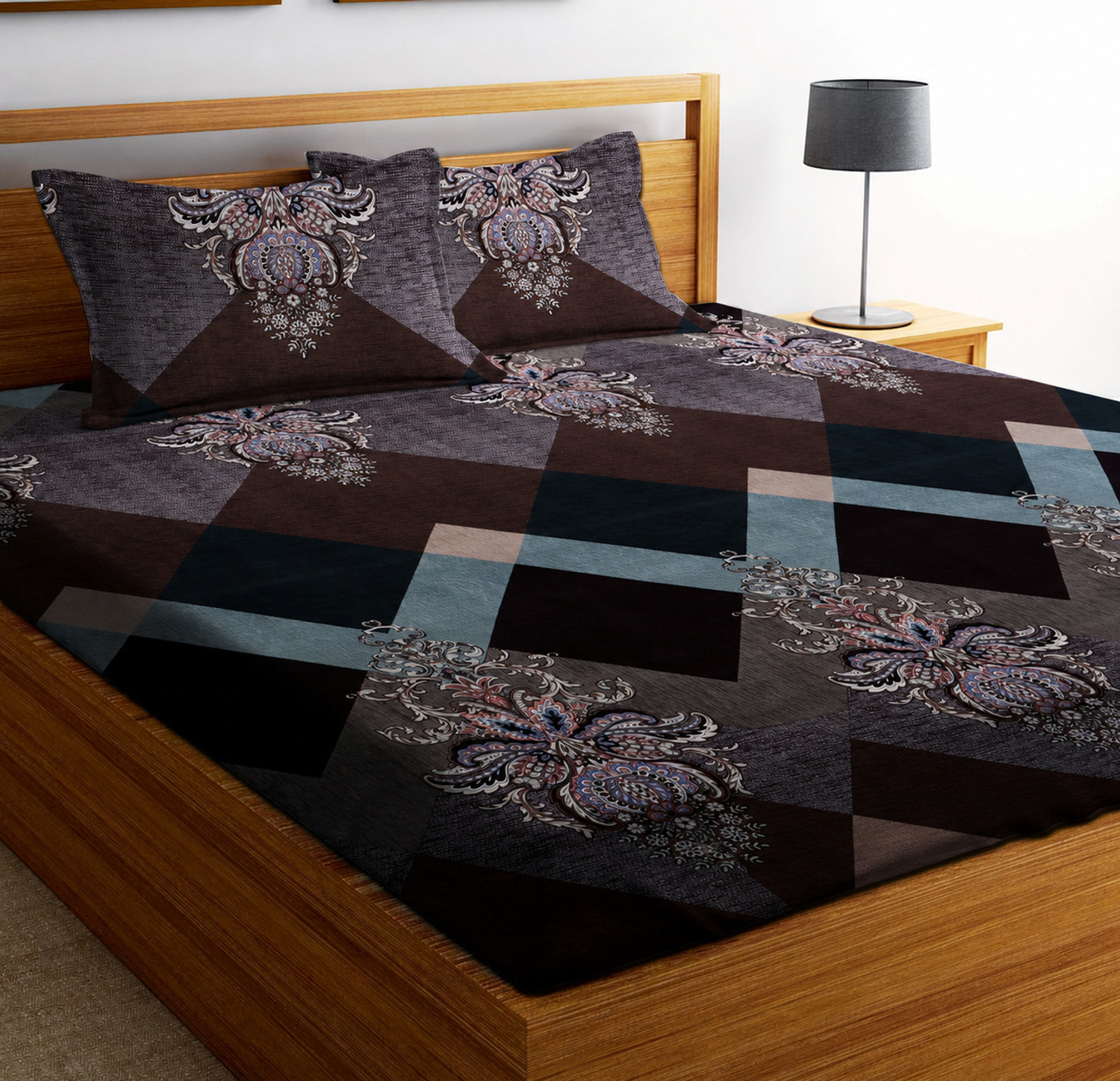 Image of Bedsheat hub Cotton Double Fitted (Elastic) 320 TC Printed 1 Summer Bedsheet with 2 Pillow Covers