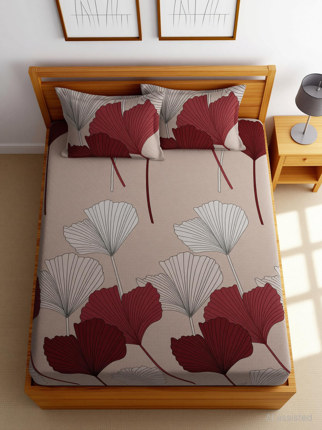 Image of Moonroof Cotton Double Fitted (Elastic) 244 TC Printed 1 Summer Bedsheet with 2 Pillow Covers