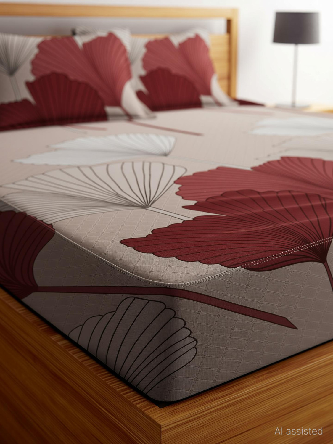 Image of Moonroof Cotton Double Fitted (Elastic) 244 TC Printed 1 Summer Bedsheet with 2 Pillow Covers