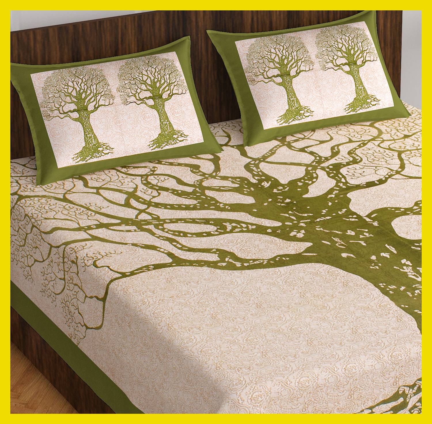 BedZone Cotton Double, Queen Flat 160 TC Jaipuri Prints 1 Bedsheet with 2 Pillow Covers