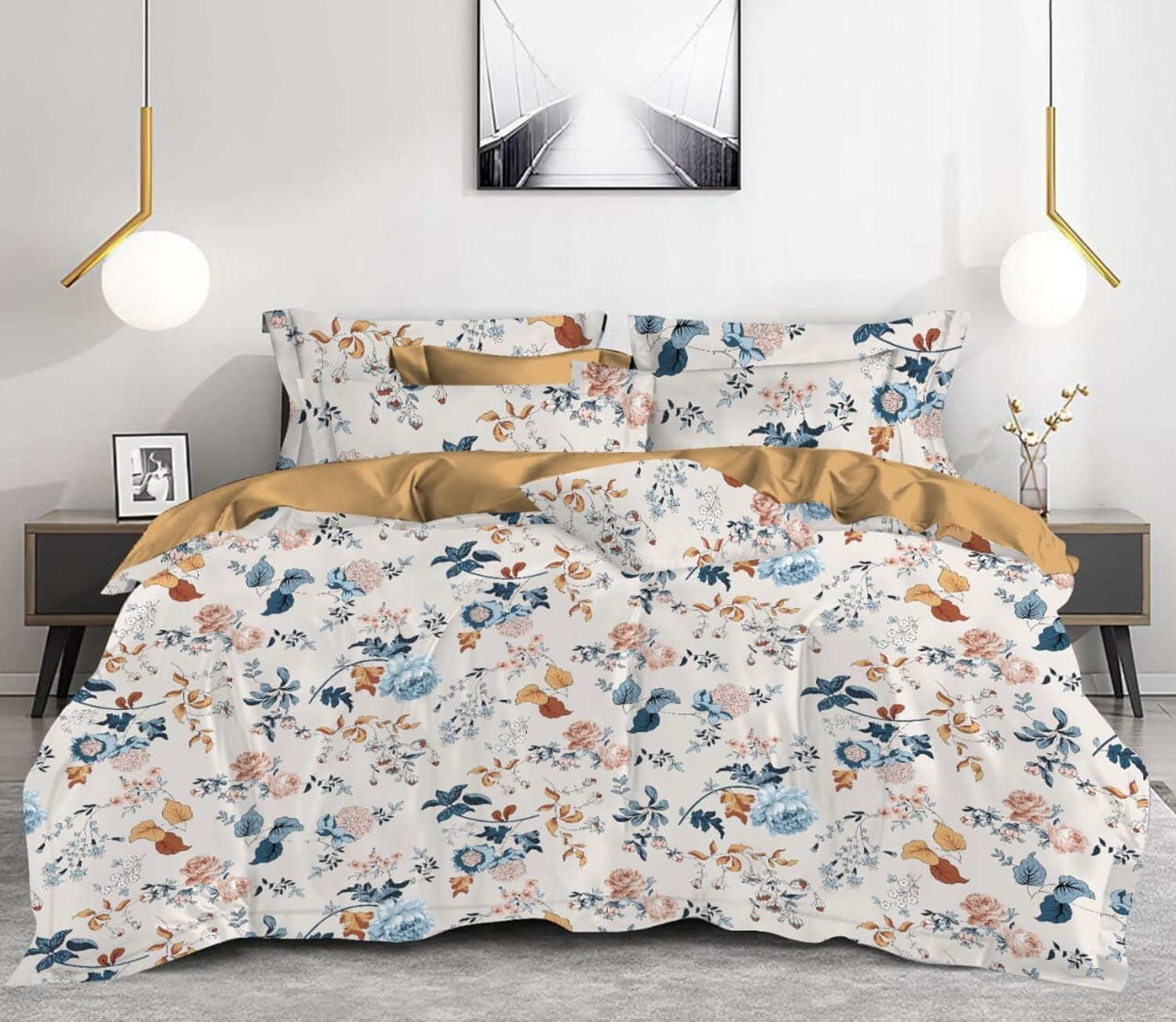 Image of Home Garage Cotton King Fitted (Elastic) 210 TC 3D Printed 1 Bedsheet with 2 Pillow Covers