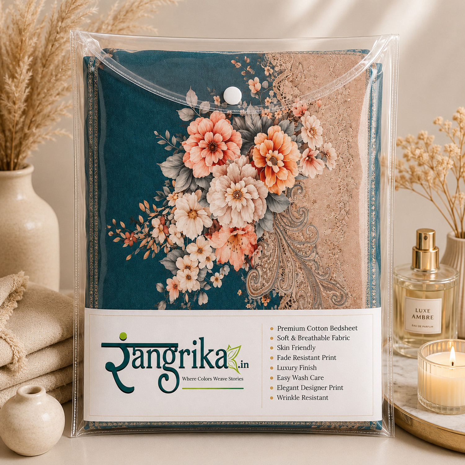 Image of Rangrika.in Cotton Double Flat 250 TC Floral 1 Summer Bedsheet with 2 Pillow Covers