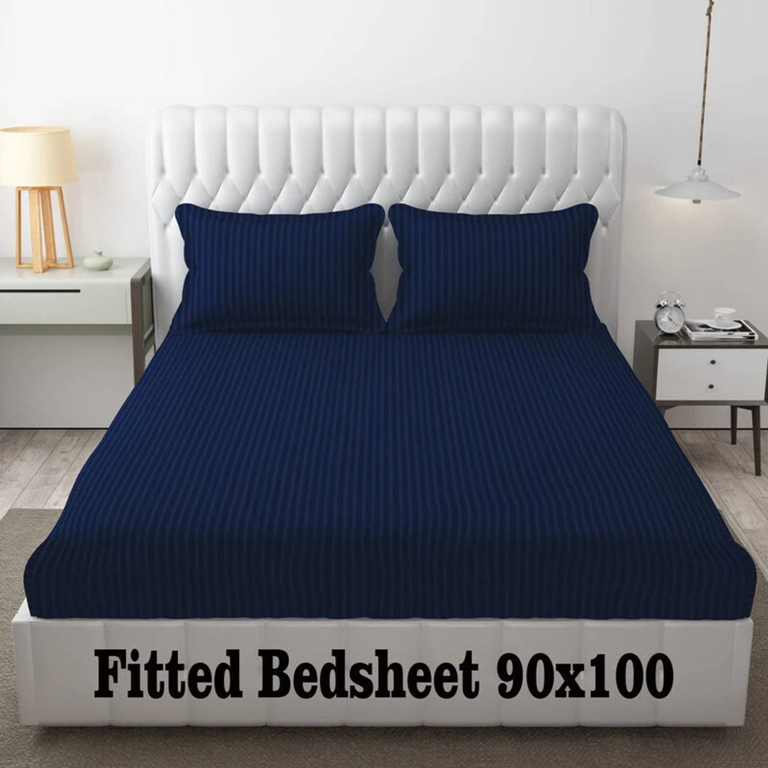 roman Cotton Double Fitted (Elastic) 300 TC Striped 1 Bedsheet wi