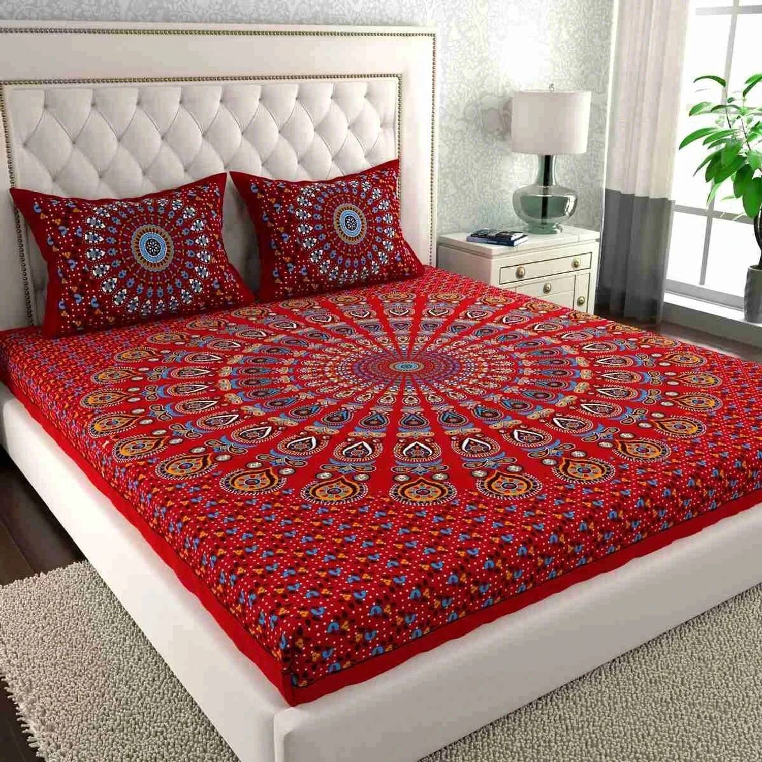 Cosito Cotton Double Flat 144 TC Printed 1 Bedsheet with 2 Pillow