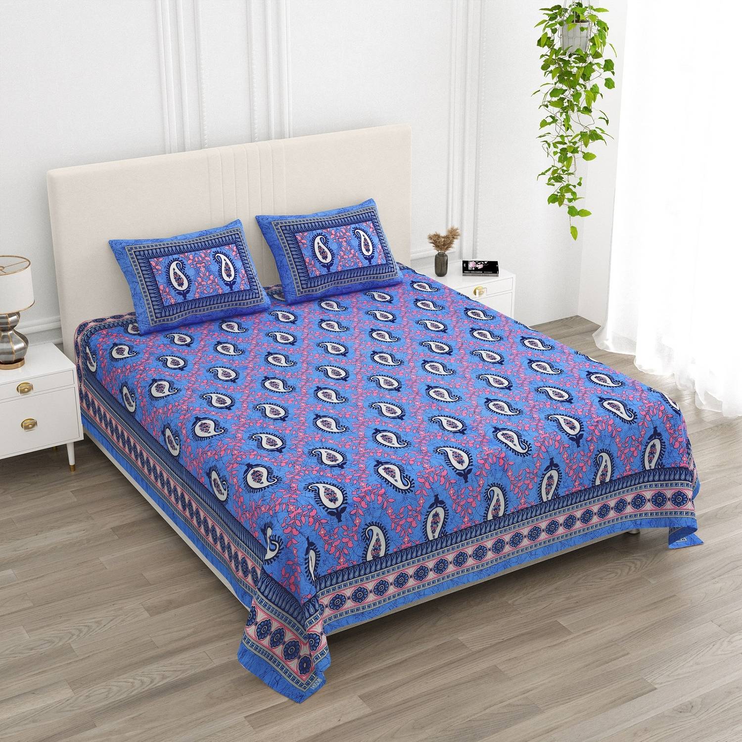 AASHRAE Cotton Queen Flat 400 TC Floral 1 Summer Bedsheet with 2 Pillow Covers