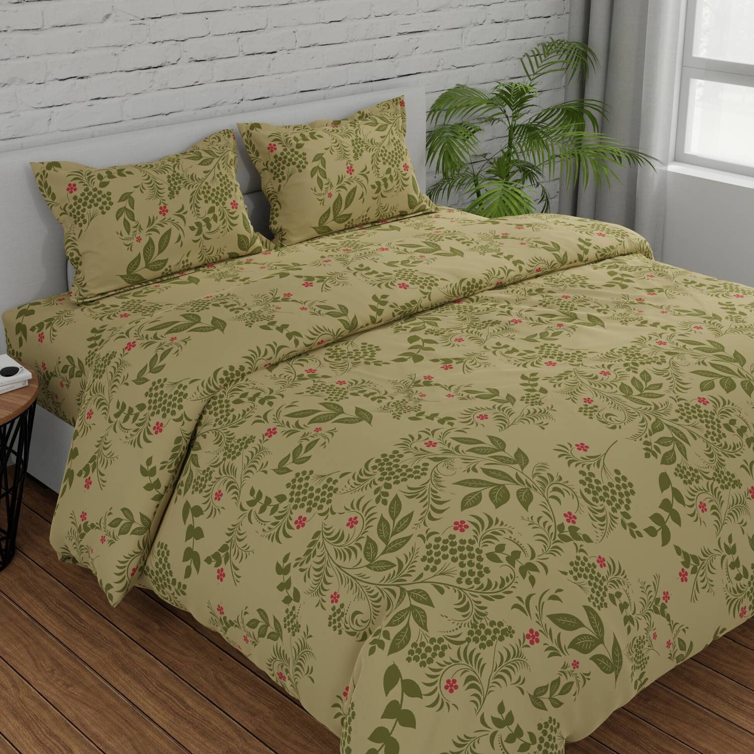 Huesland Cotton King Flat 144 TC Printed 1 Bedsheet with 2 Pillow