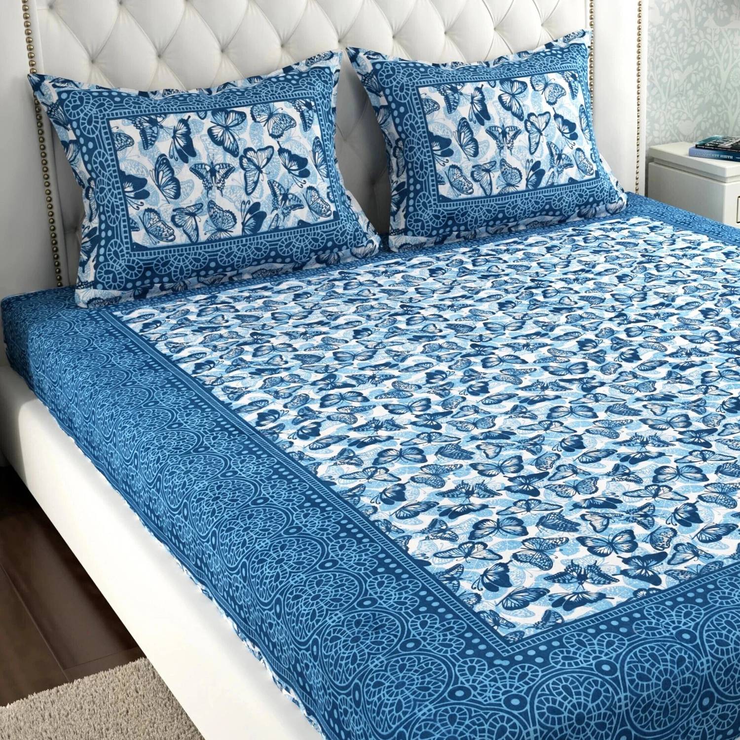 VNV Creation Cotton Double Flat 144 TC Jaipuri Prints 1 Bedsheet