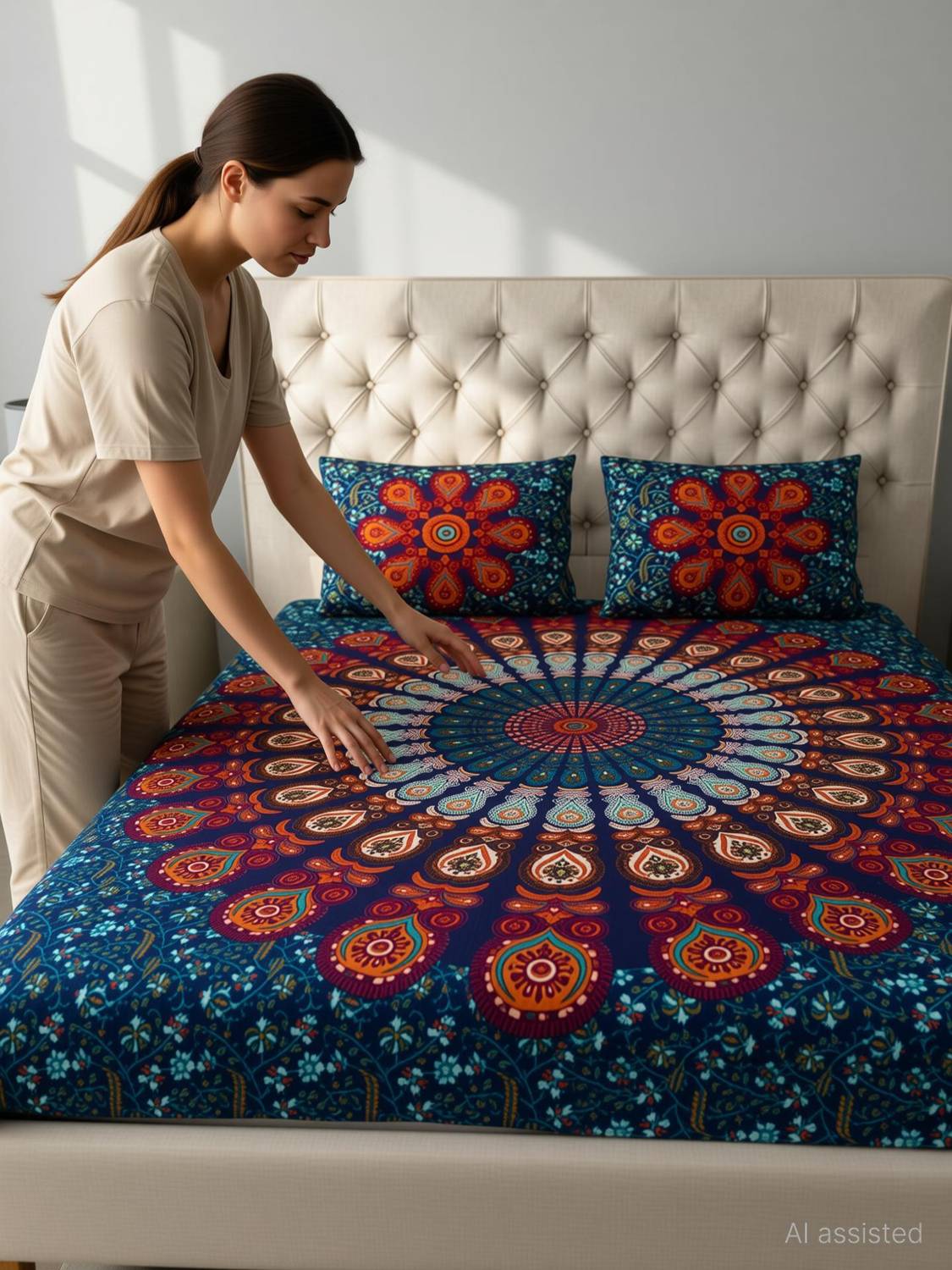 COZYKO Cotton Double Flat 144 TC Printed 1 Bedsheet with 2 Pillow