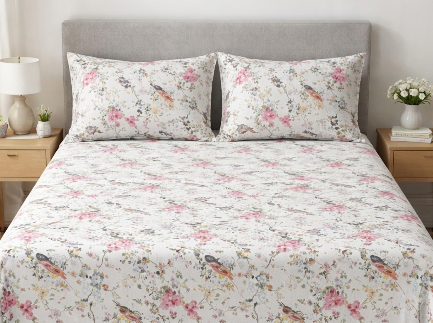Image of Linen & Loom Cotton King Flat 240 TC Floral 1 Bedsheet