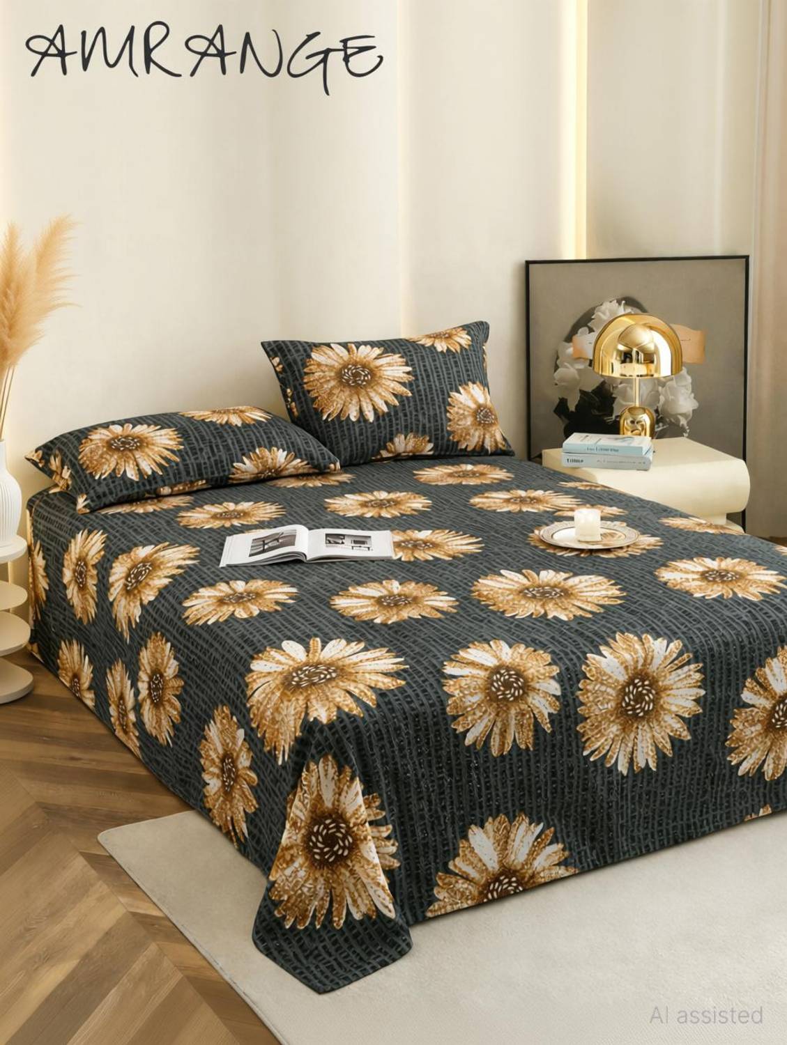 Amrange Cotton King Flat 245 TC Floral 1 Bedsheet with 2 Pillow Covers