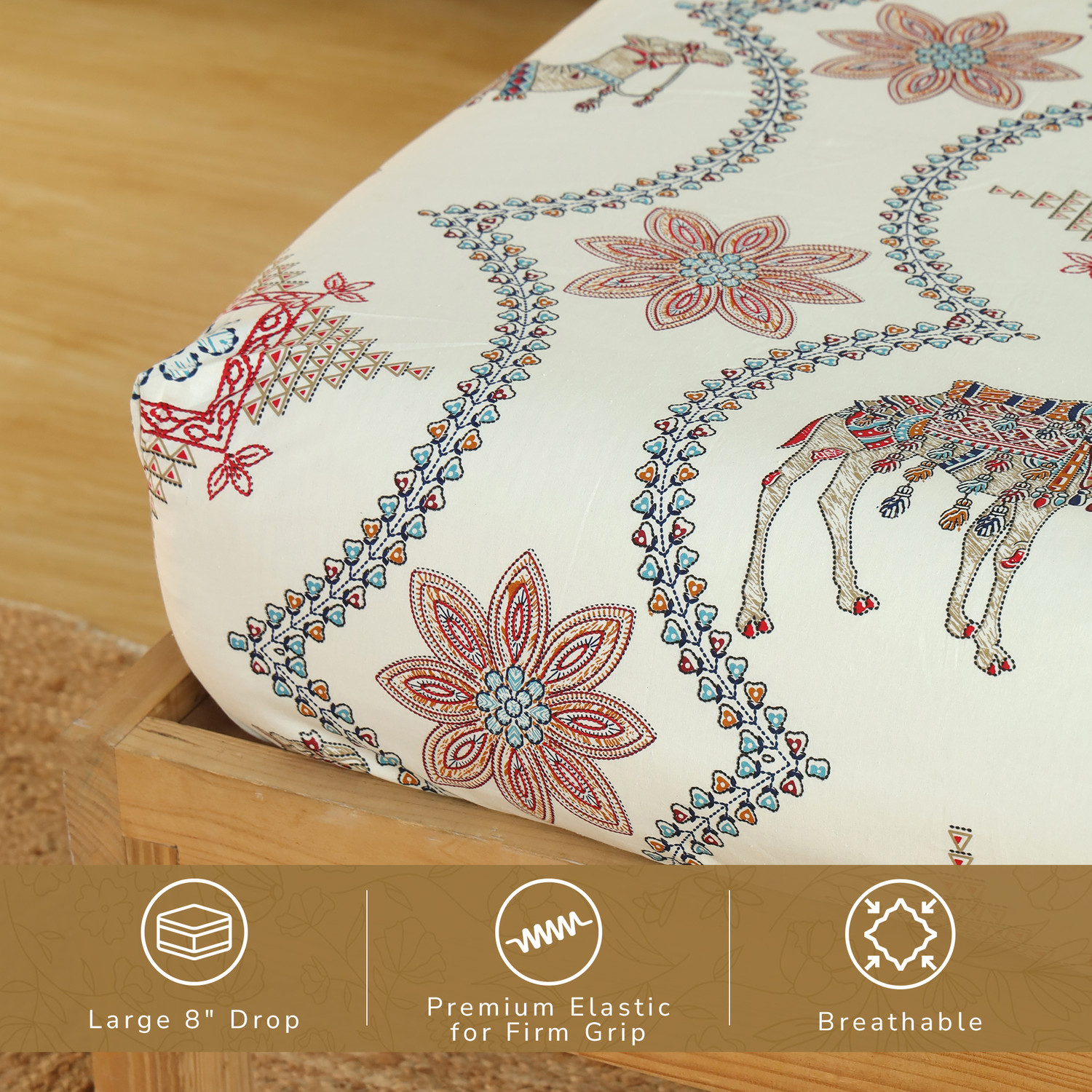 Image of Homeful Style Cotton King Fitted (Elastic) 120 TC Printed 1 Summer Bedsheet with 2 Pillow Covers