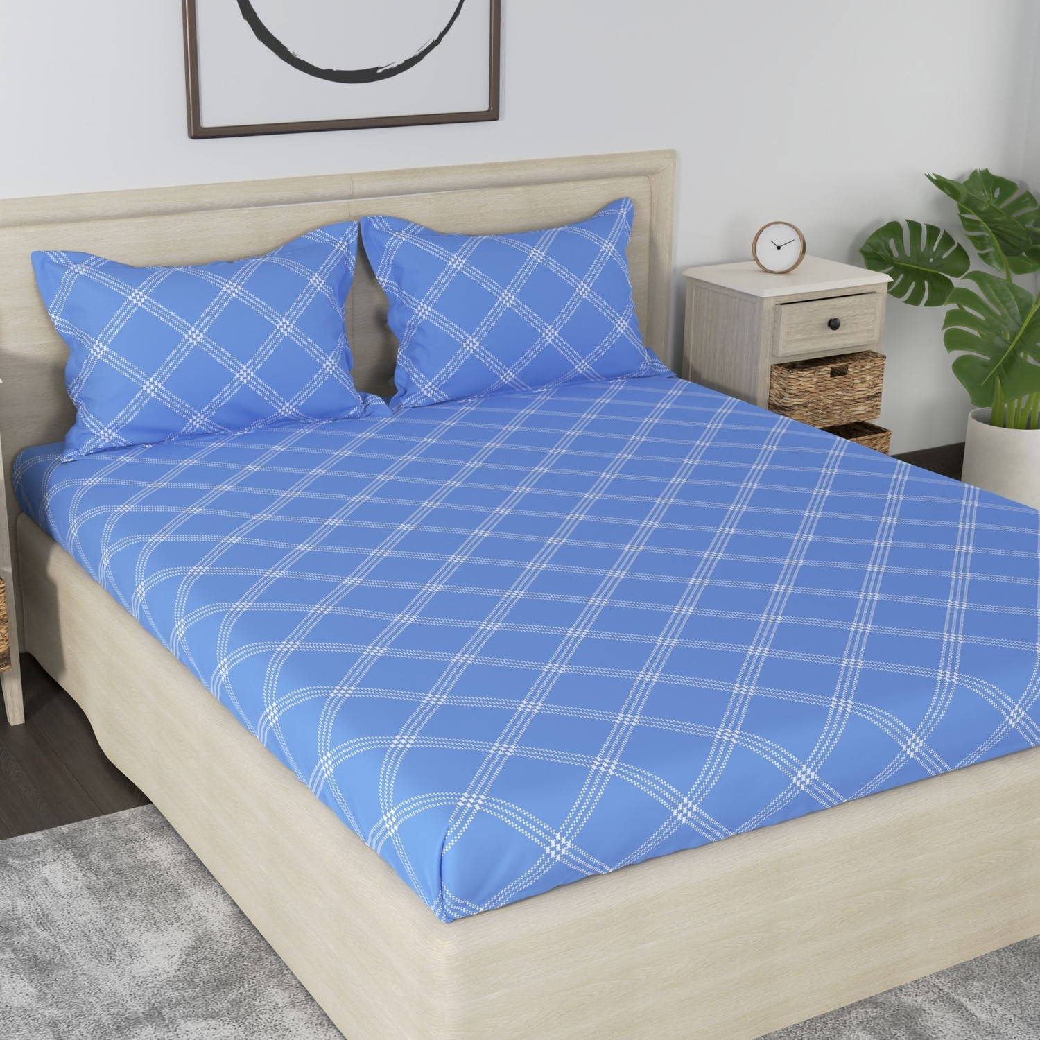 Image of Huesland Cotton Double Flat 210 TC Geometric 1 Bedsheet with 2 Pillow Covers