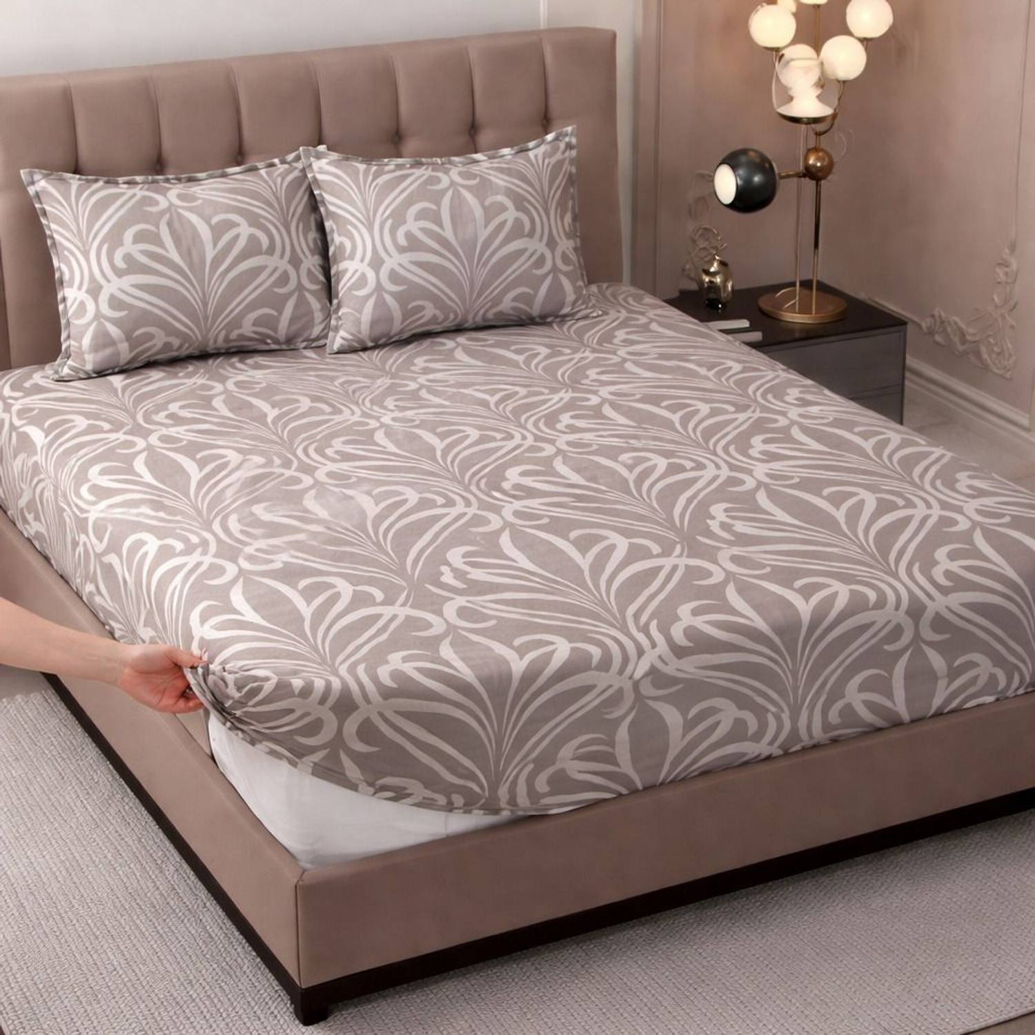 Bedit Cotton King Fitted (Elastic) 320 TC Printed 1 Bedsheet with 2 Pillow Covers