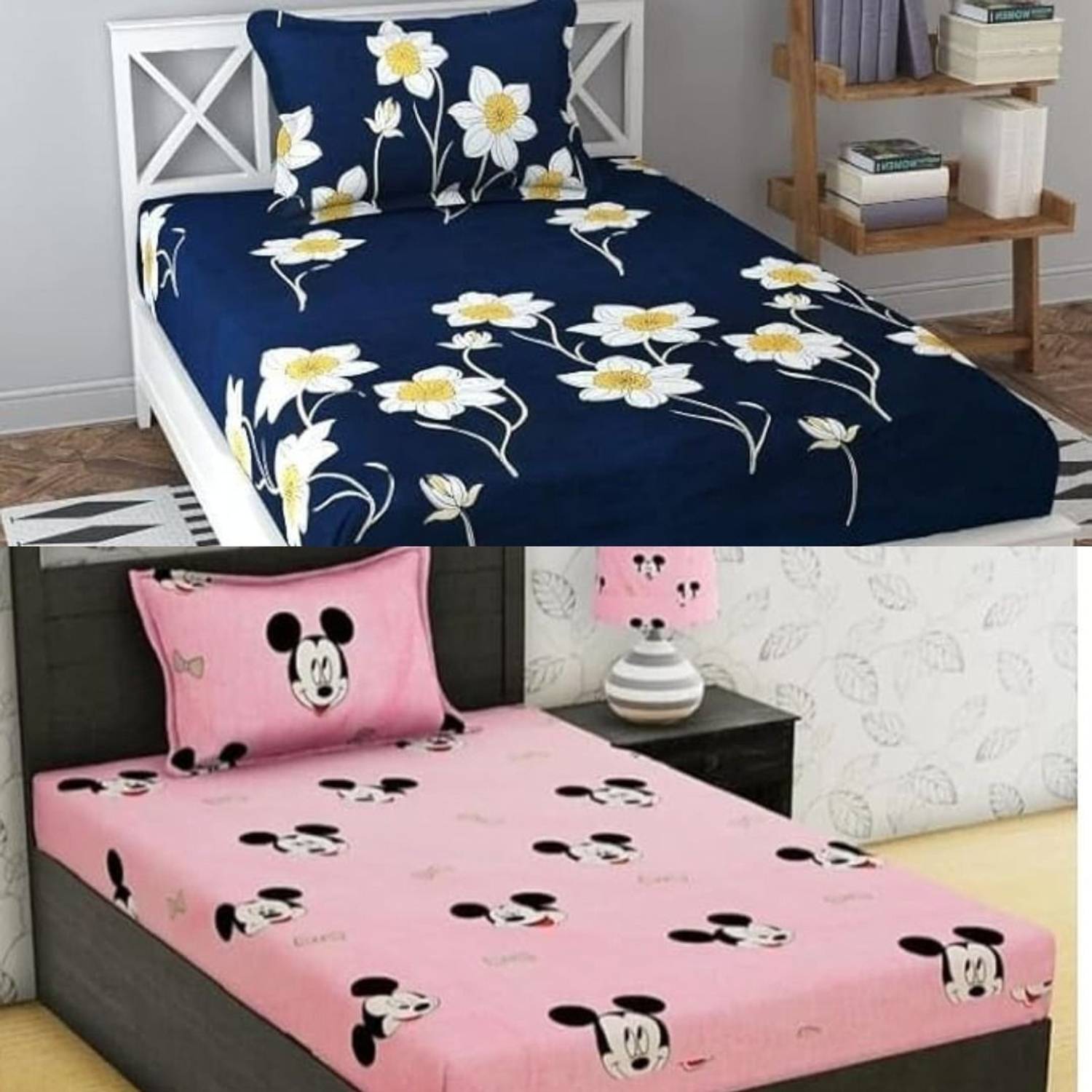 Akshara Loomtex Polyester Single Flat 180 TC Floral 2 Bedsheets with 2 Pillow Covers