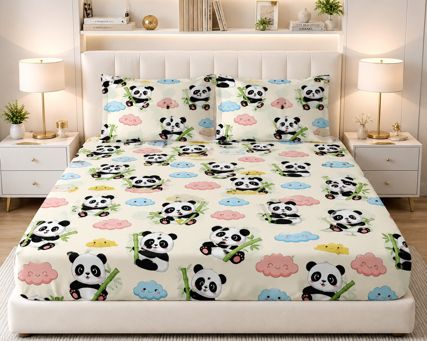 Image of HIYANSHI HOME FURNISHING Cotton King Fitted (Elastic) 320 TC Cartoon 1 Bedsheet