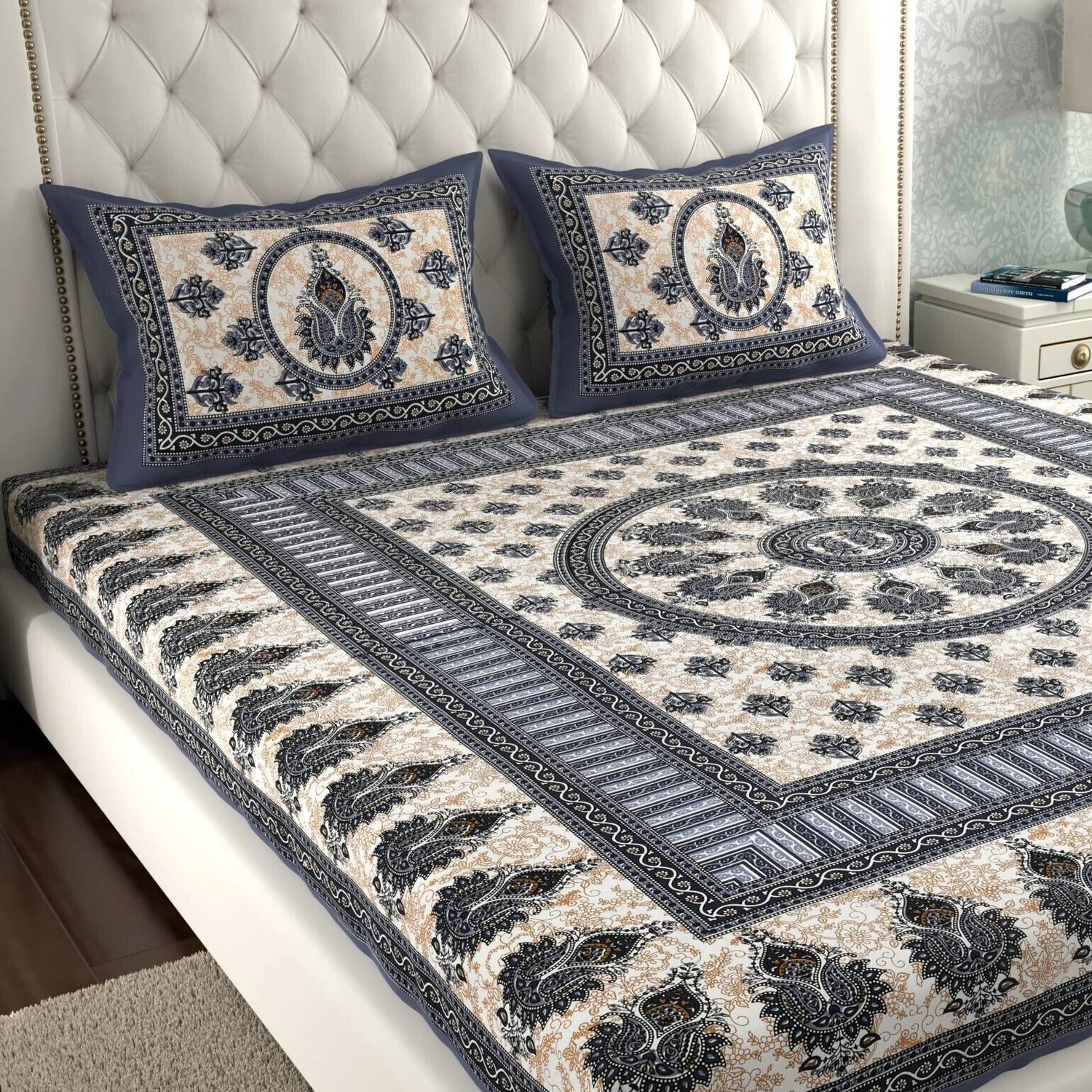 Leo Creation Cotton Double Flat 144 TC Jaipuri Prints 1 Bedsheet