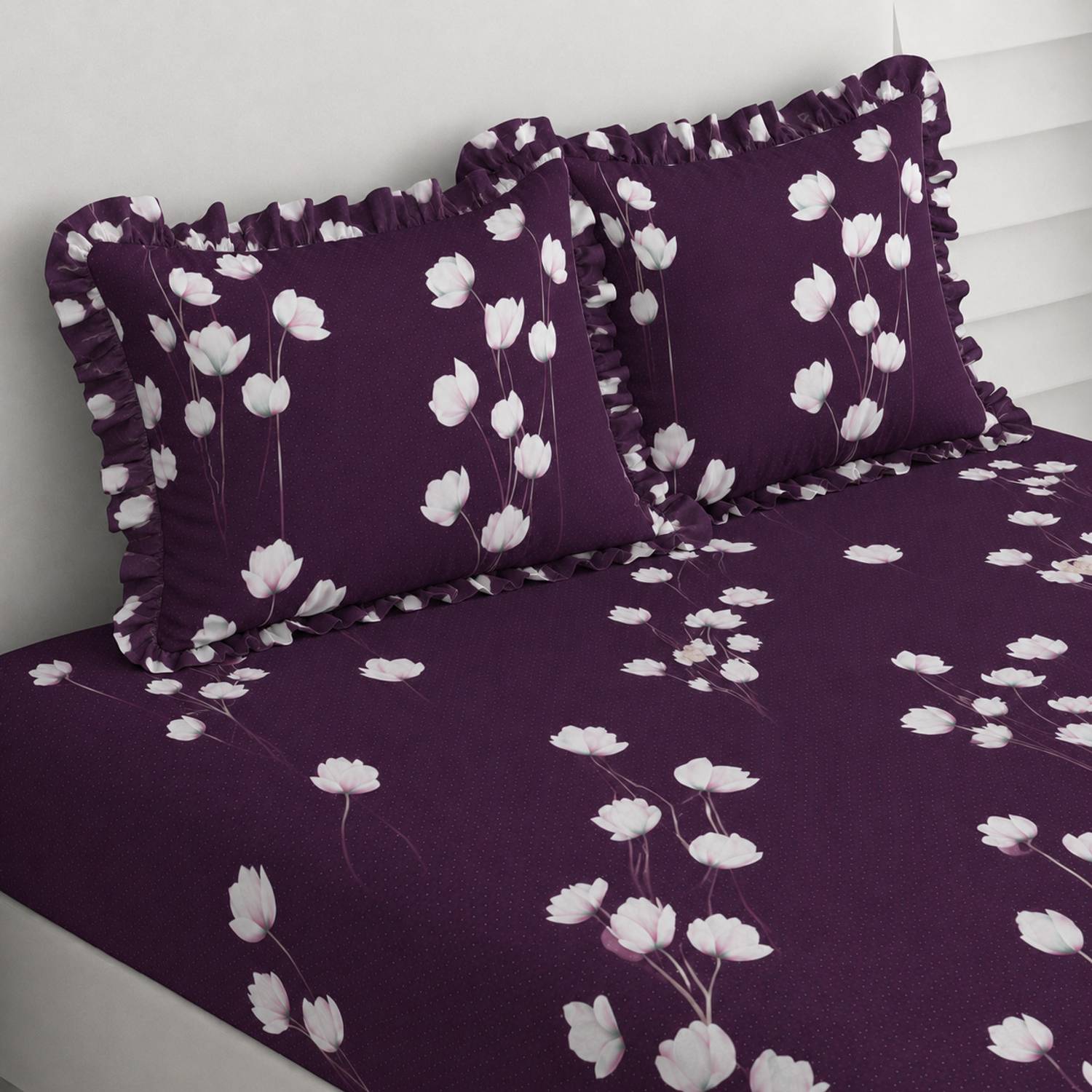 Amrange 180 TC Floral King Fitted Bedsheet with 2 Pillow Covers - Image 1
