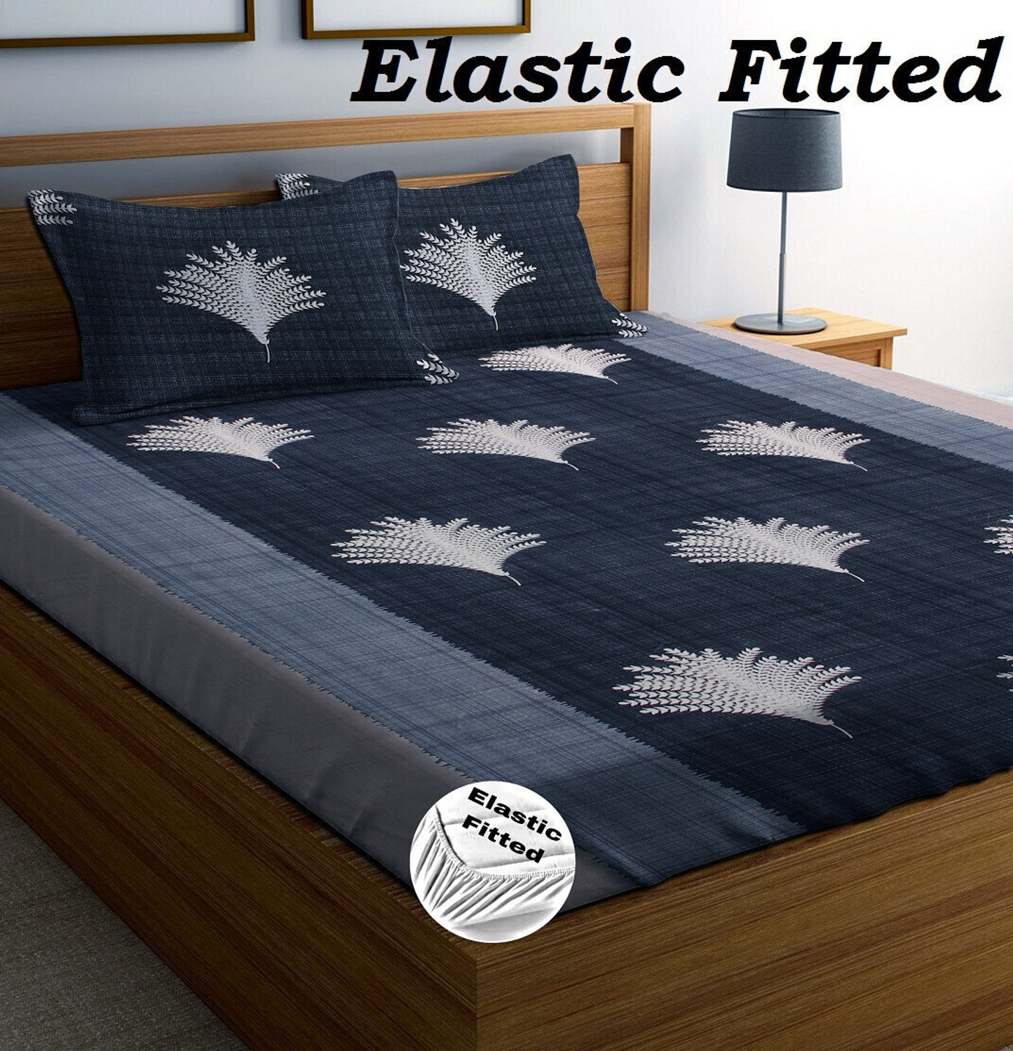 Image of HOMYBEES Cotton Double Fitted (Elastic) 220 TC Abstract 1 Bedsheet with 2 Pillow Covers