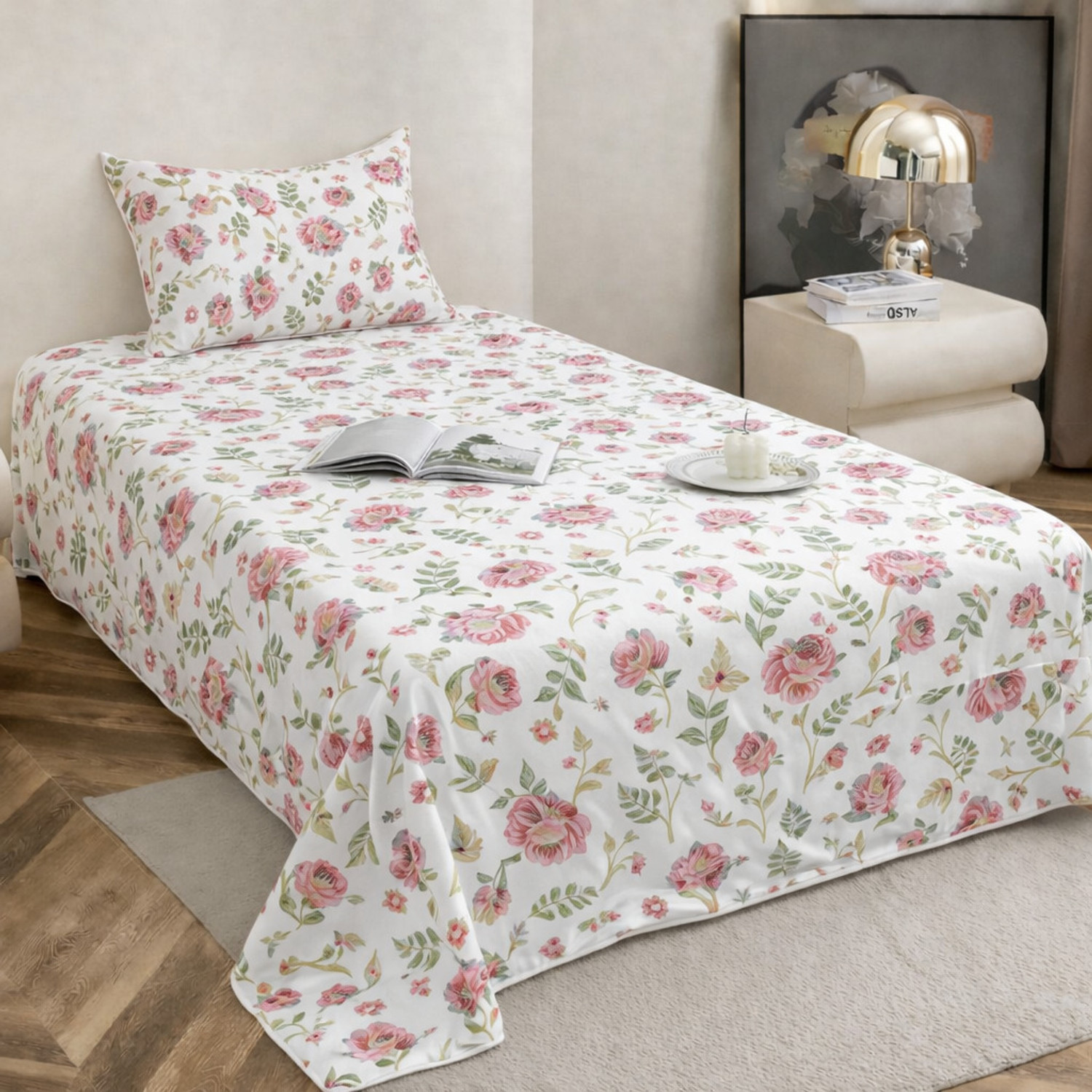 Image of STARnSTYLE Cotton Single Flat 280 TC Floral 1 Bedsheet