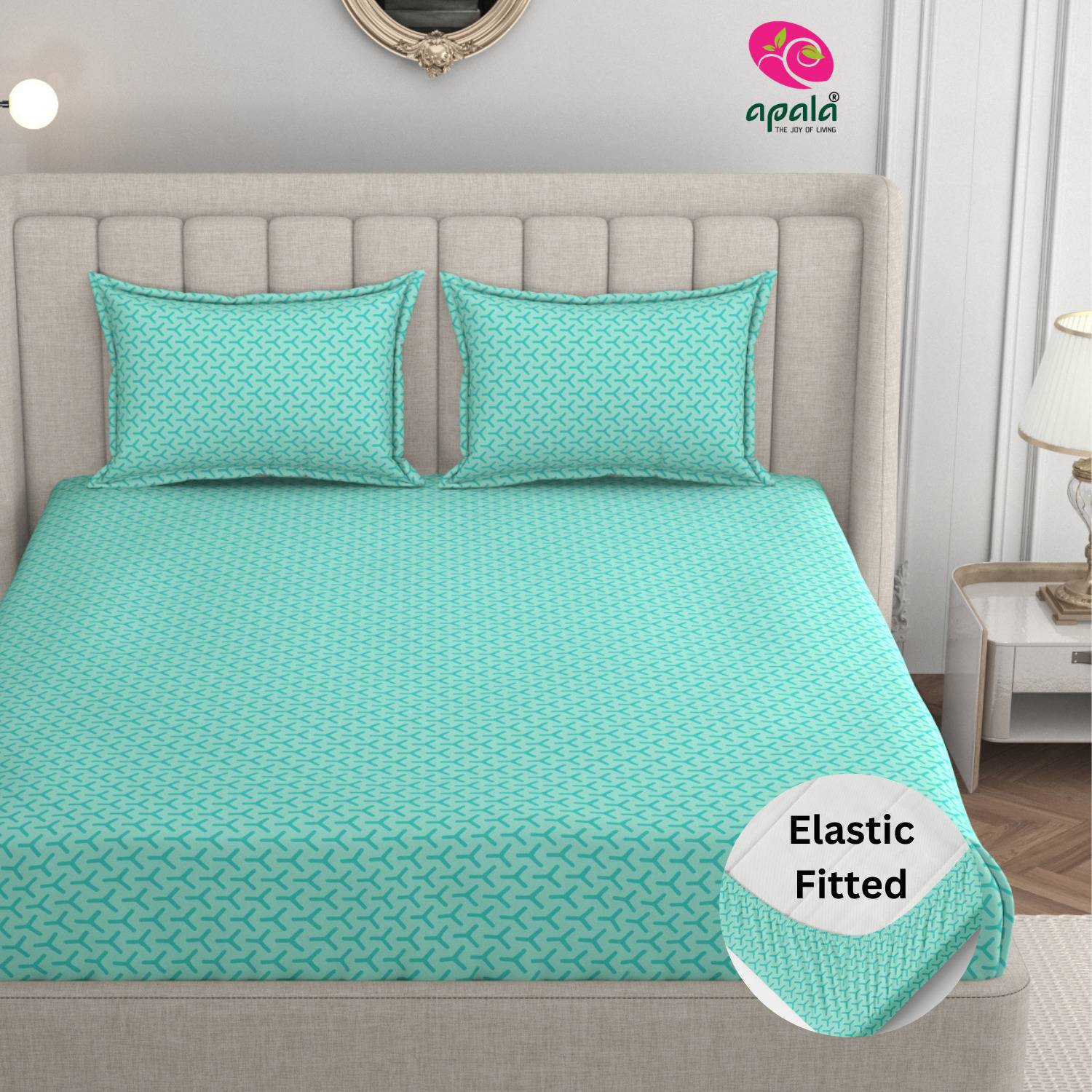 Apala Microfiber King Fitted (Elastic) 280 TC Self Design 1 Bedsheet with 2 Pillow Covers