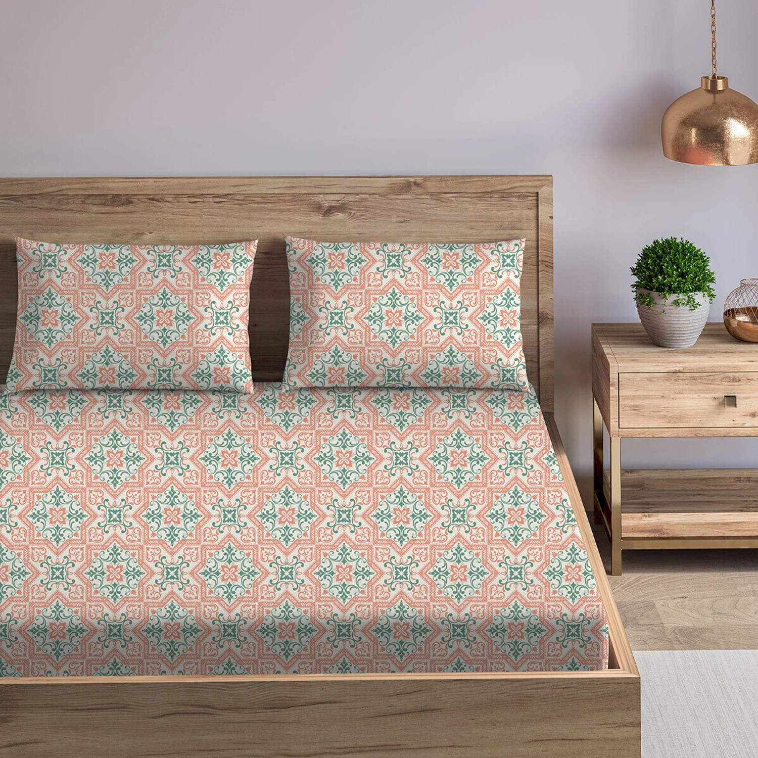 Image of Arvind Cotton King Flat 120 TC Floral 1 Bedsheet with 2 Pillow Covers