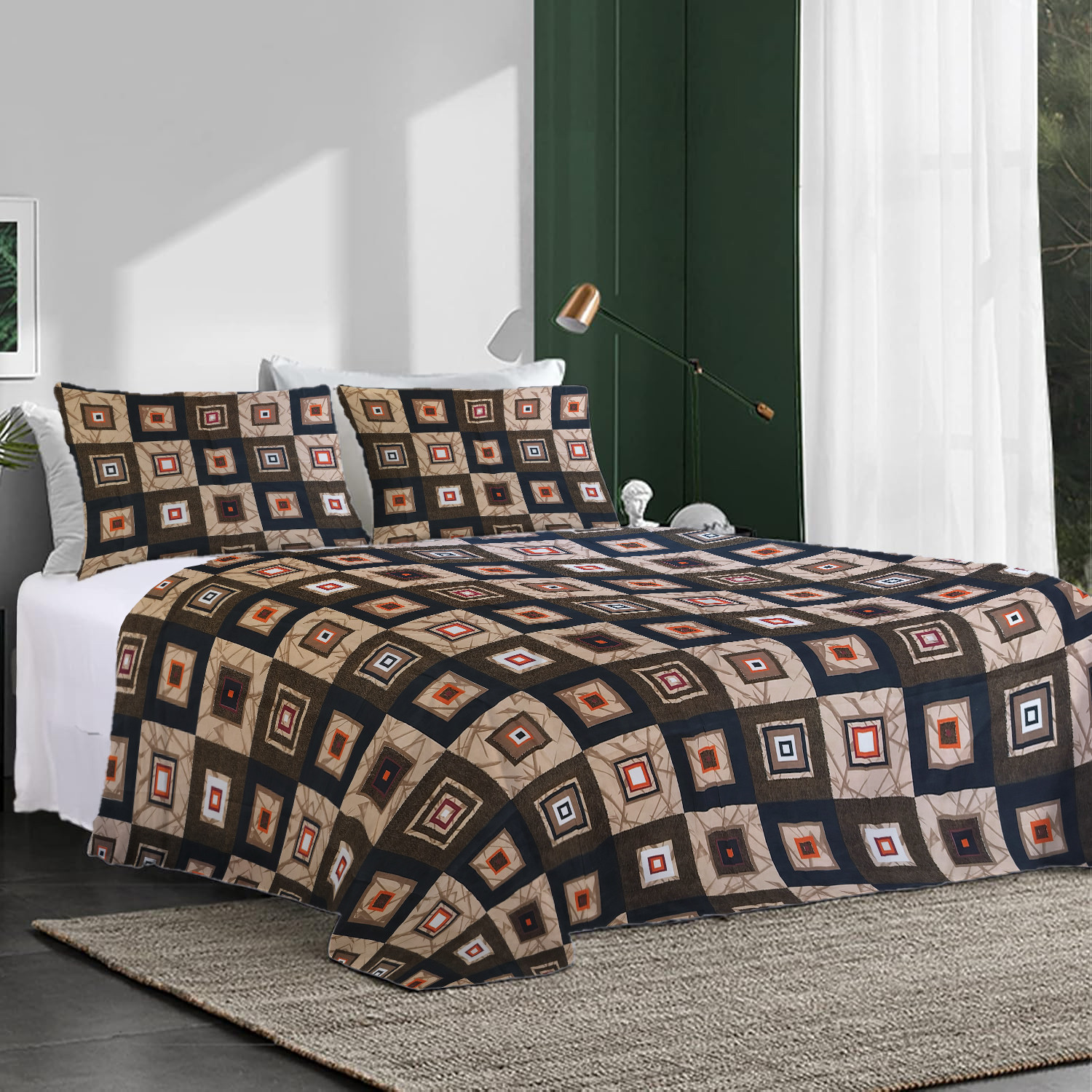 Image of HOMIEE Cotton Double Flat 250 TC Printed 1 Bedsheet with 2 Pillow Covers