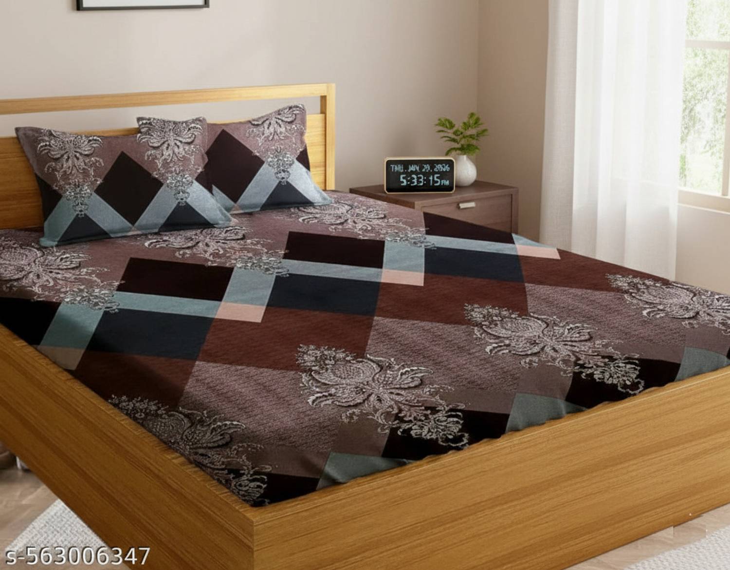 Bedsheat hub Cotton Double Fitted (Elastic) 320 TC Floral 1 Bedsheet