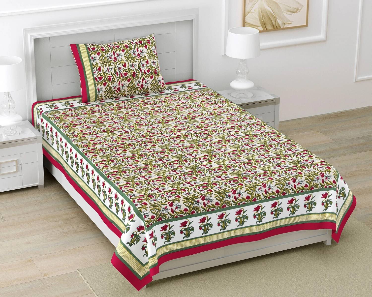 DIGITRENDZZ Cotton Single Flat 280 TC Jaipuri Prints 1 Bedsheet w