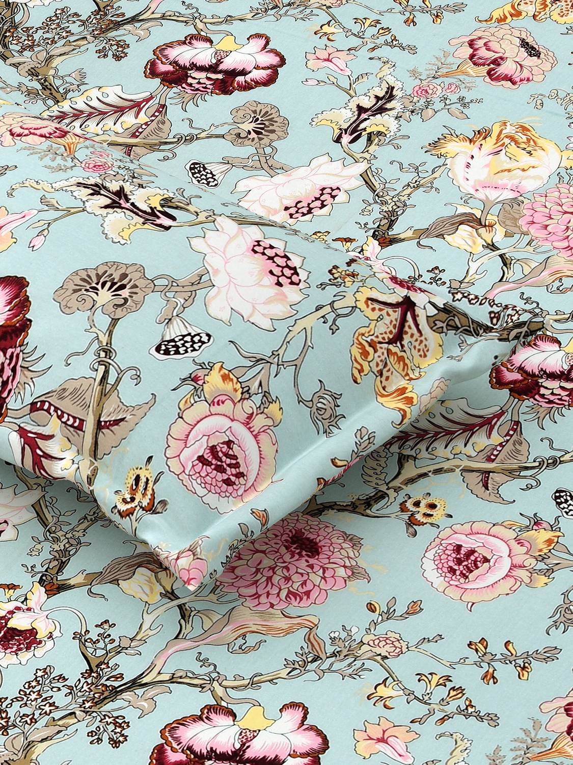 CARLTON LONDON Cotton King Flat 144 TC Floral 1 Bedsheet with 2 Pillow Covers