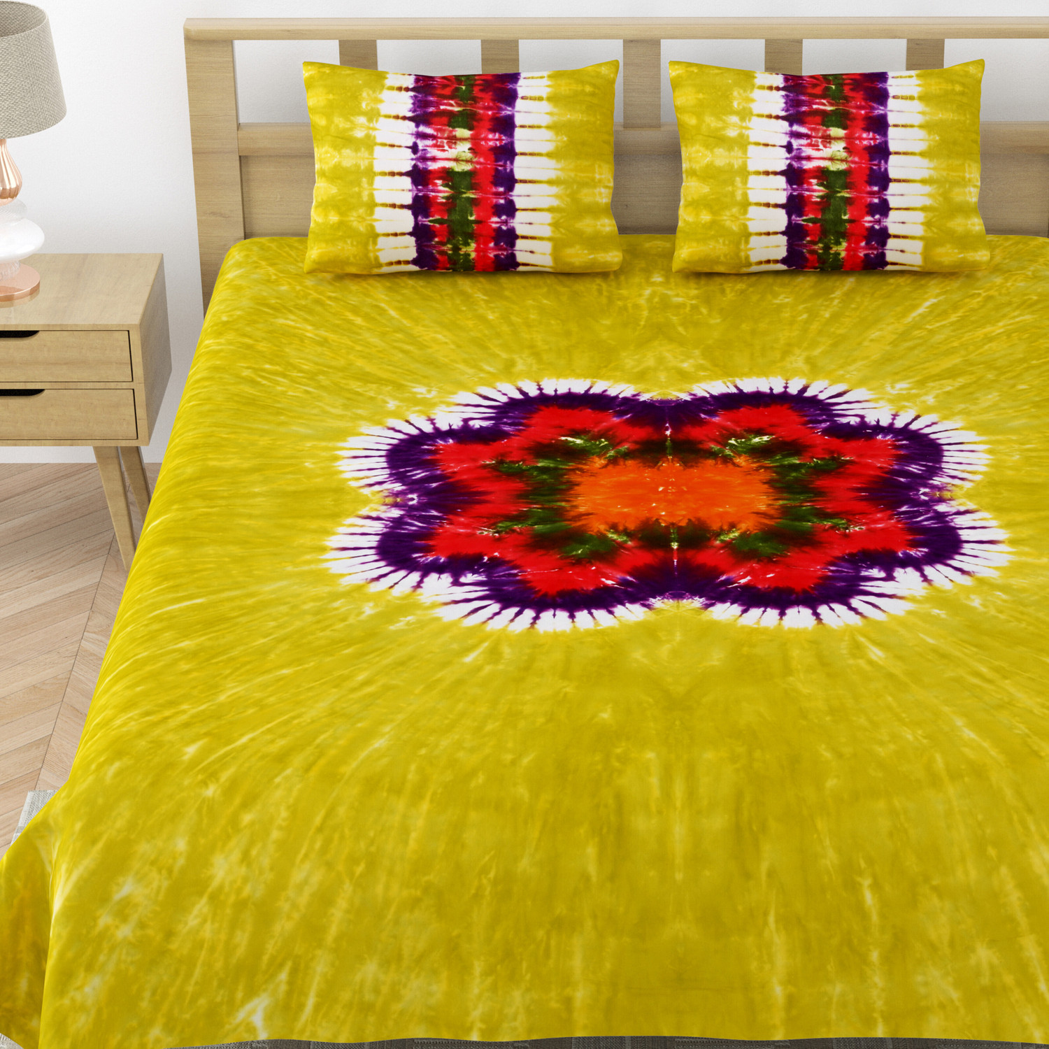 Image of QADRI IMPEX Cotton King Flat 350 TC Jaipuri Prints 1 Bedsheet with 2 Pillow Covers