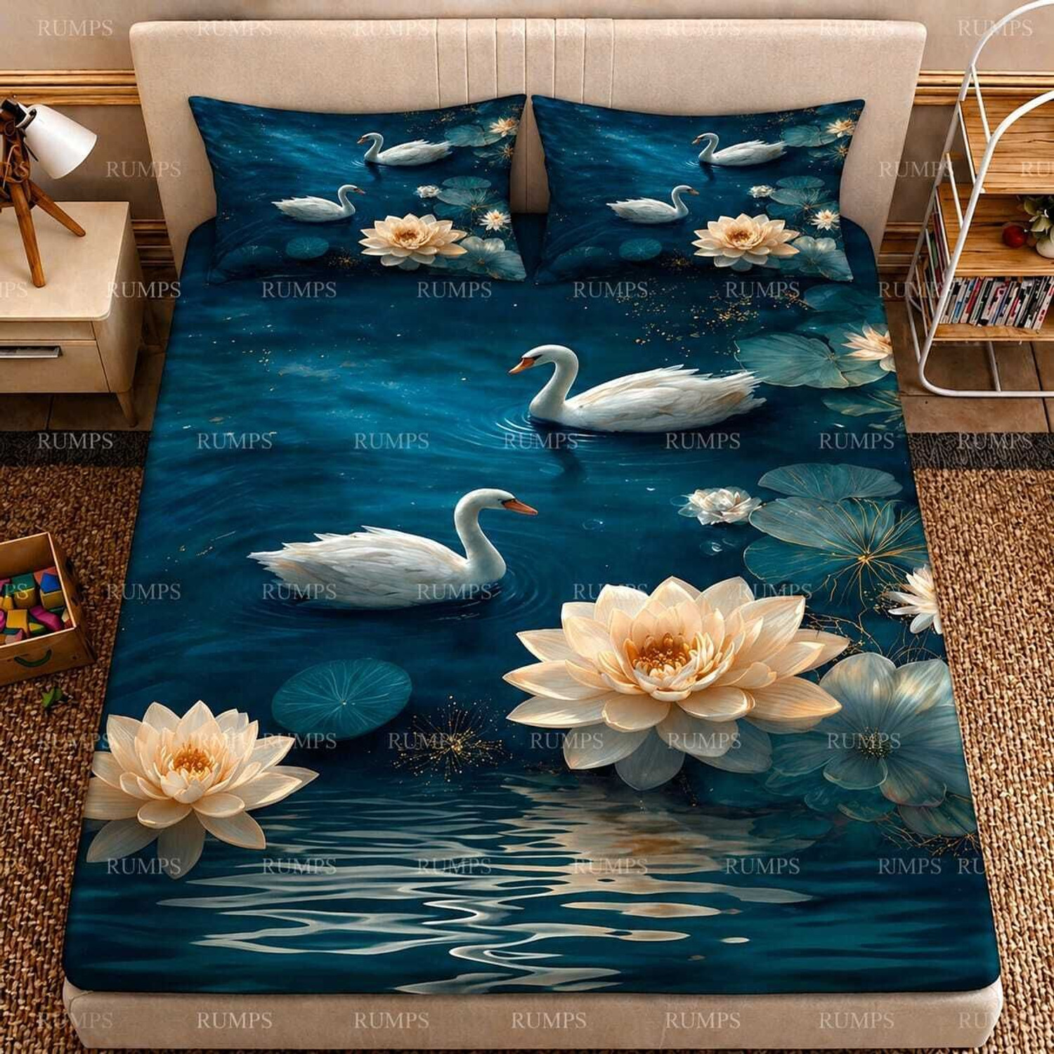 Image of LOYREX Cotton Blend Double Flat 350 TC 7D Digital 1 Bedsheet