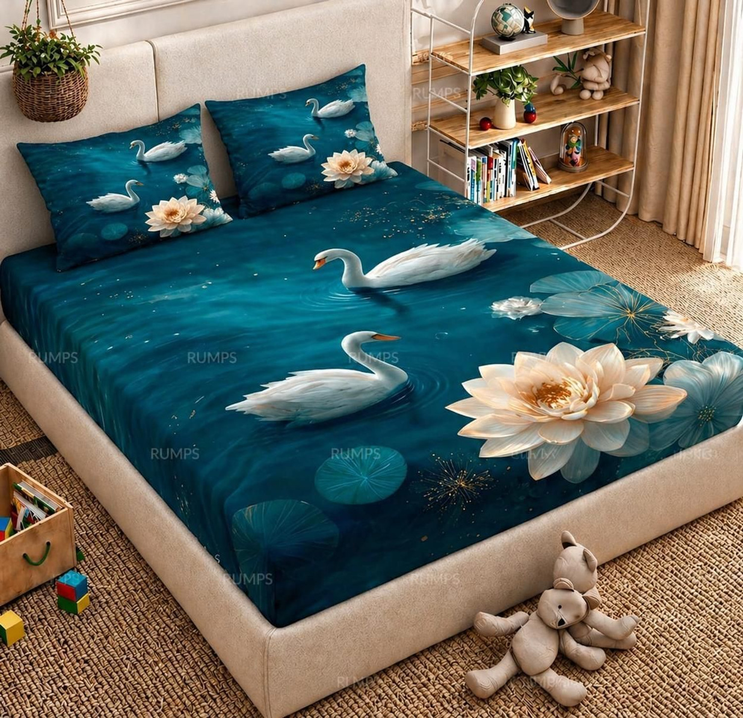 Image of LOYREX Cotton Blend Double Flat 350 TC 7D Digital 1 Bedsheet