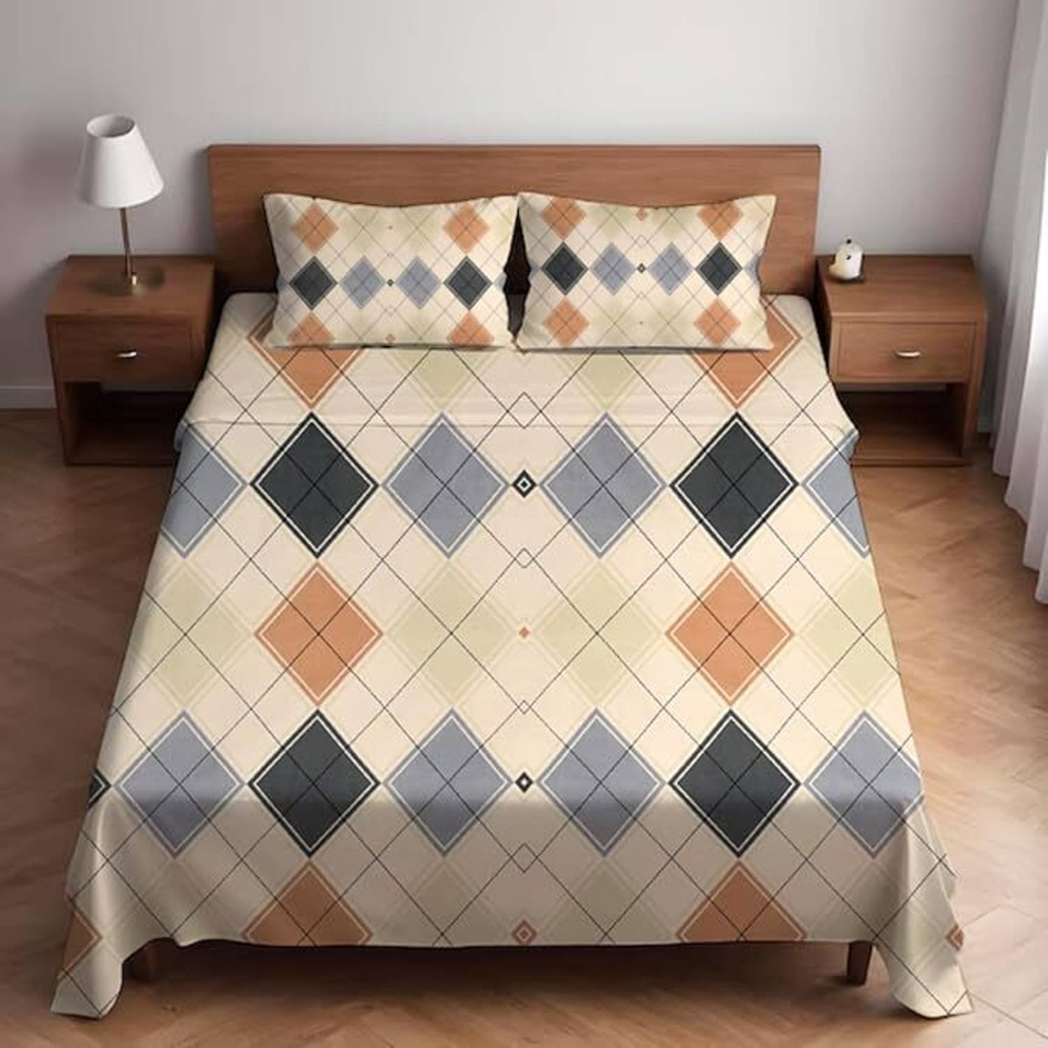 BROMWICK Microfiber Double Flat 300 TC Geometric 1 Bedsheet with